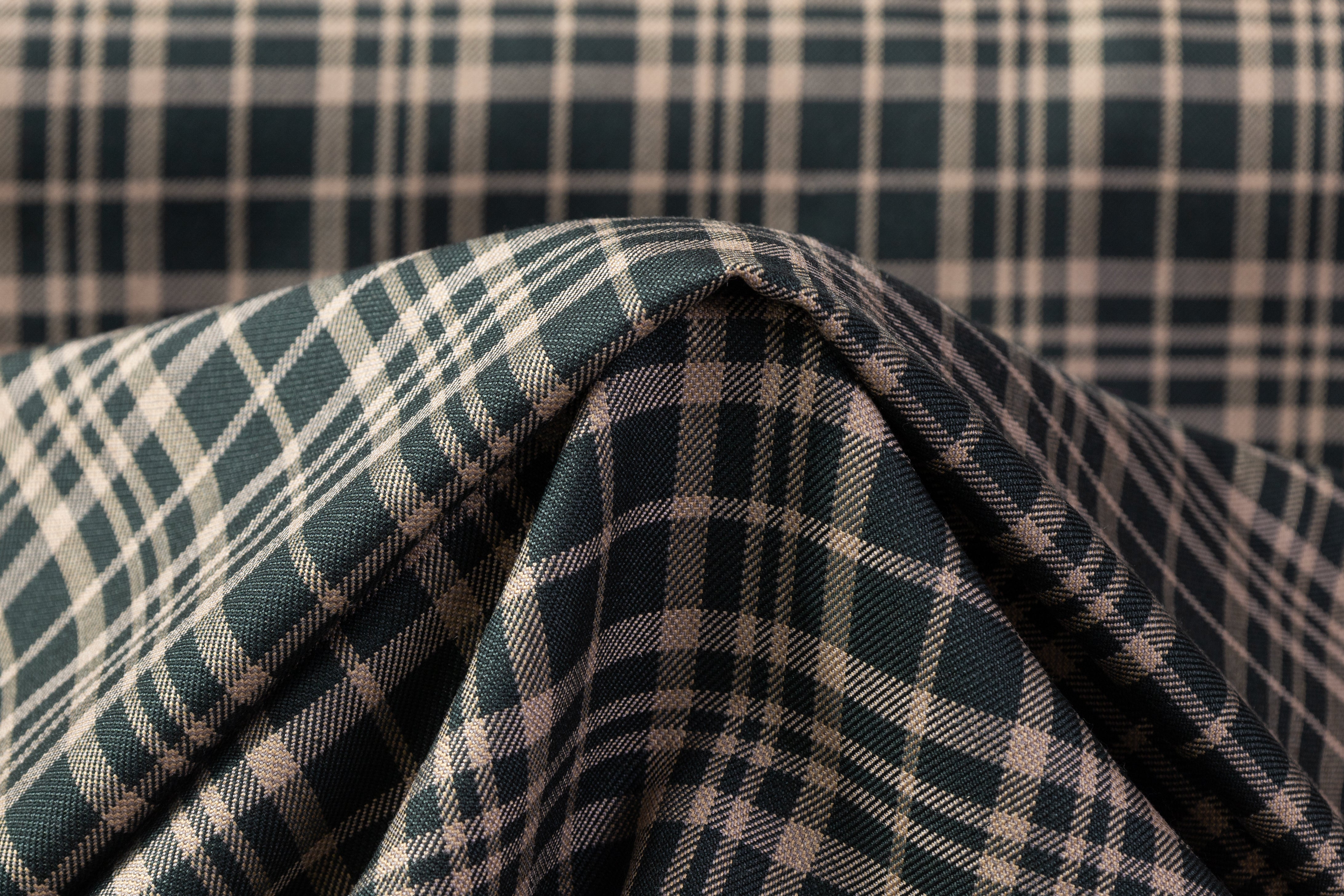 Checked Italian Silk Wool Suiting - Green / Taupe