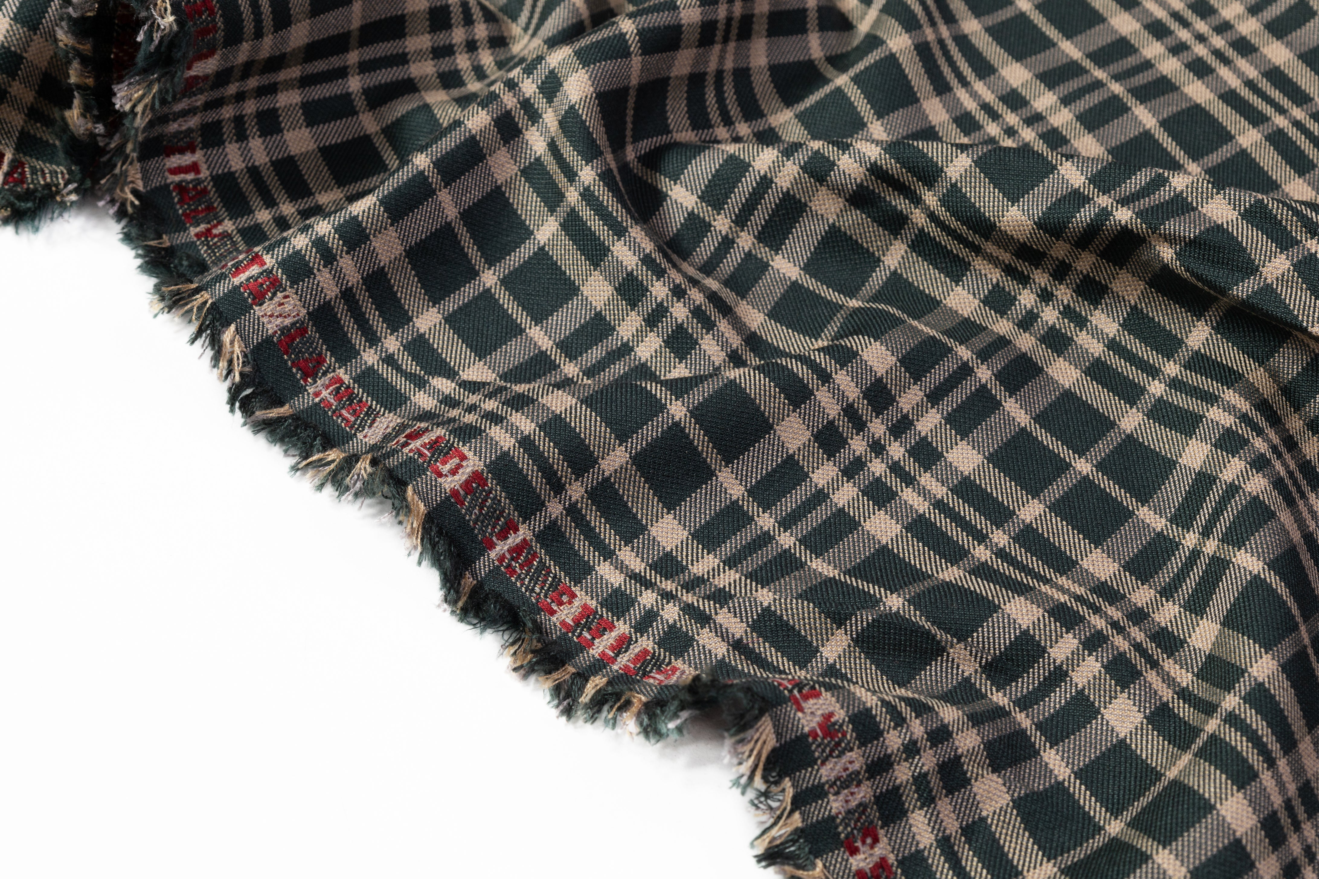 Checked Italian Silk Wool Suiting - Green / Taupe