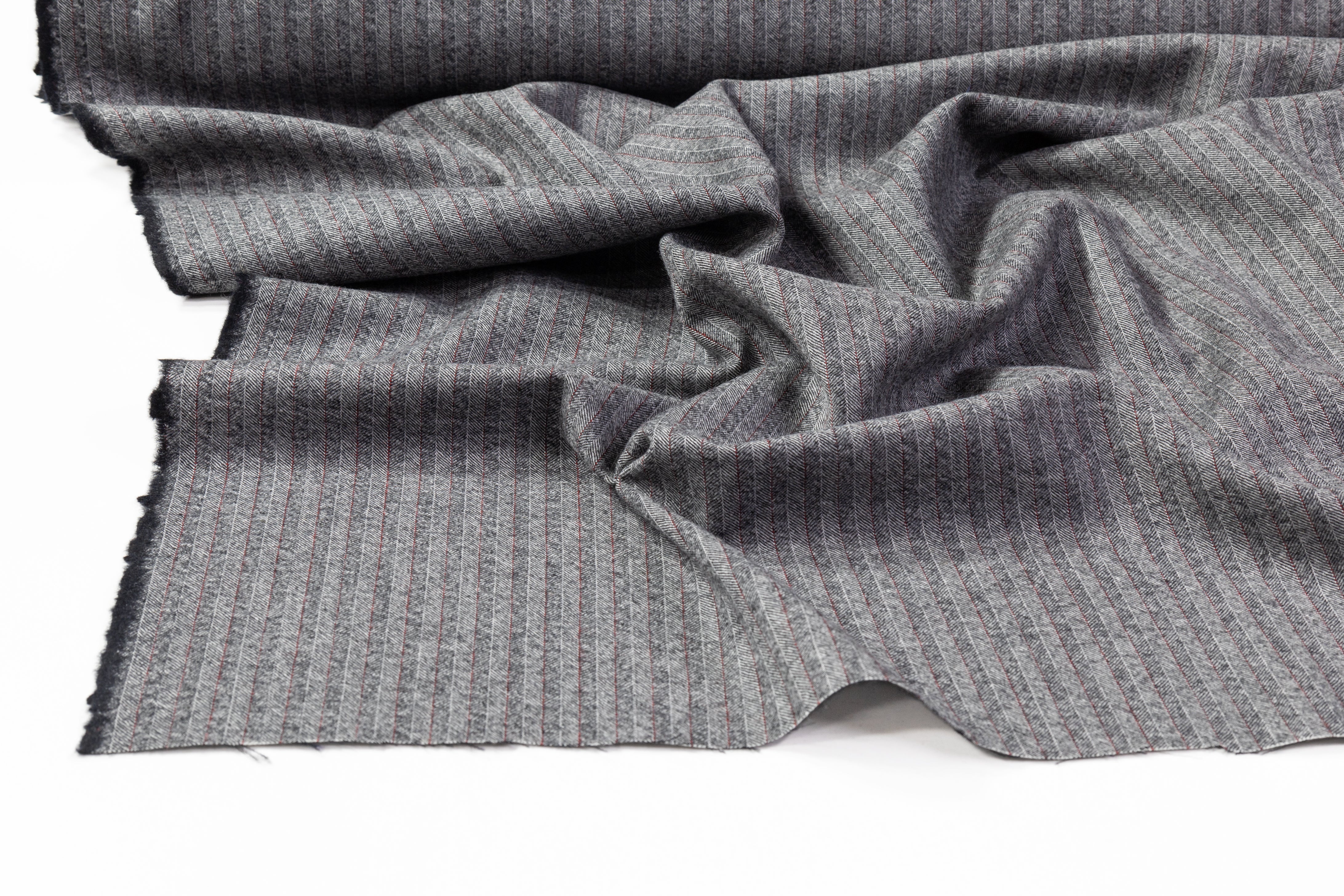 Italian Herringbone Wool Suiting - Gray / Red