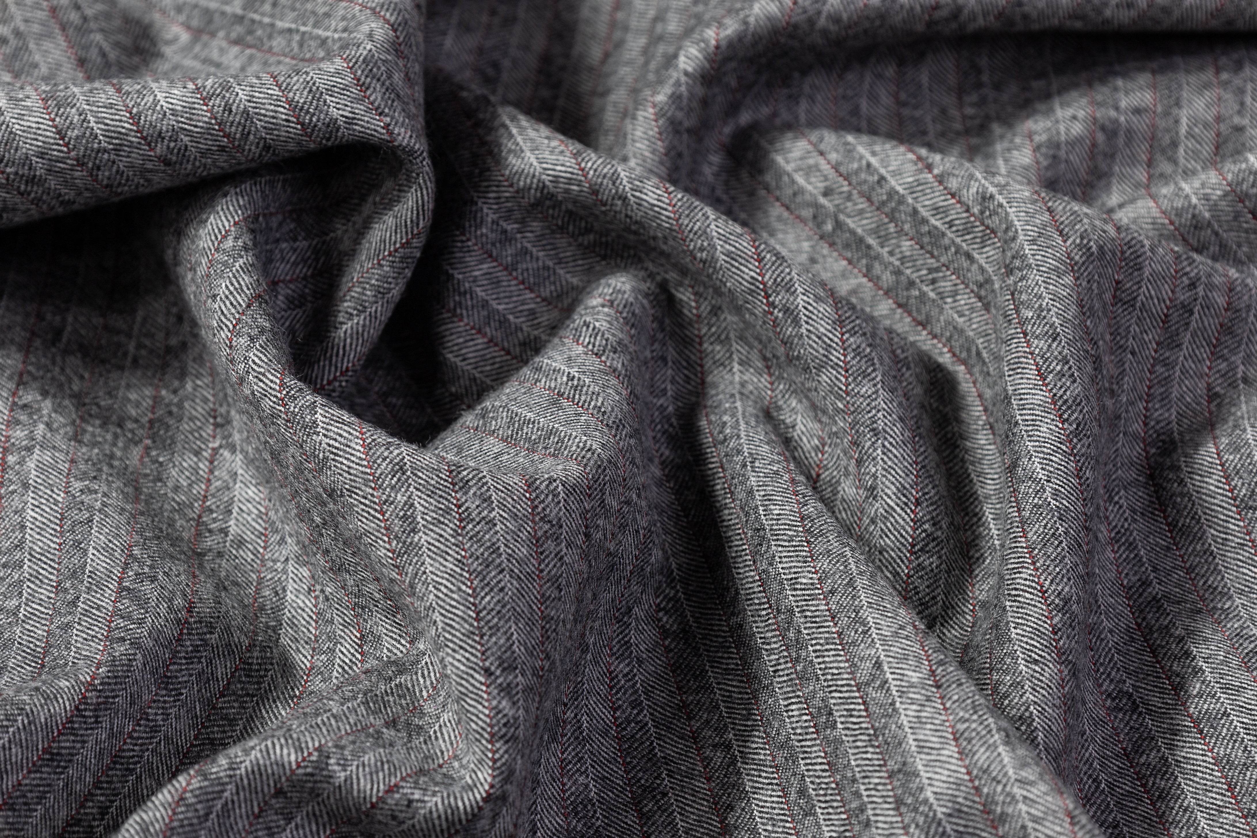 Italian Herringbone Wool Suiting - Gray / Red