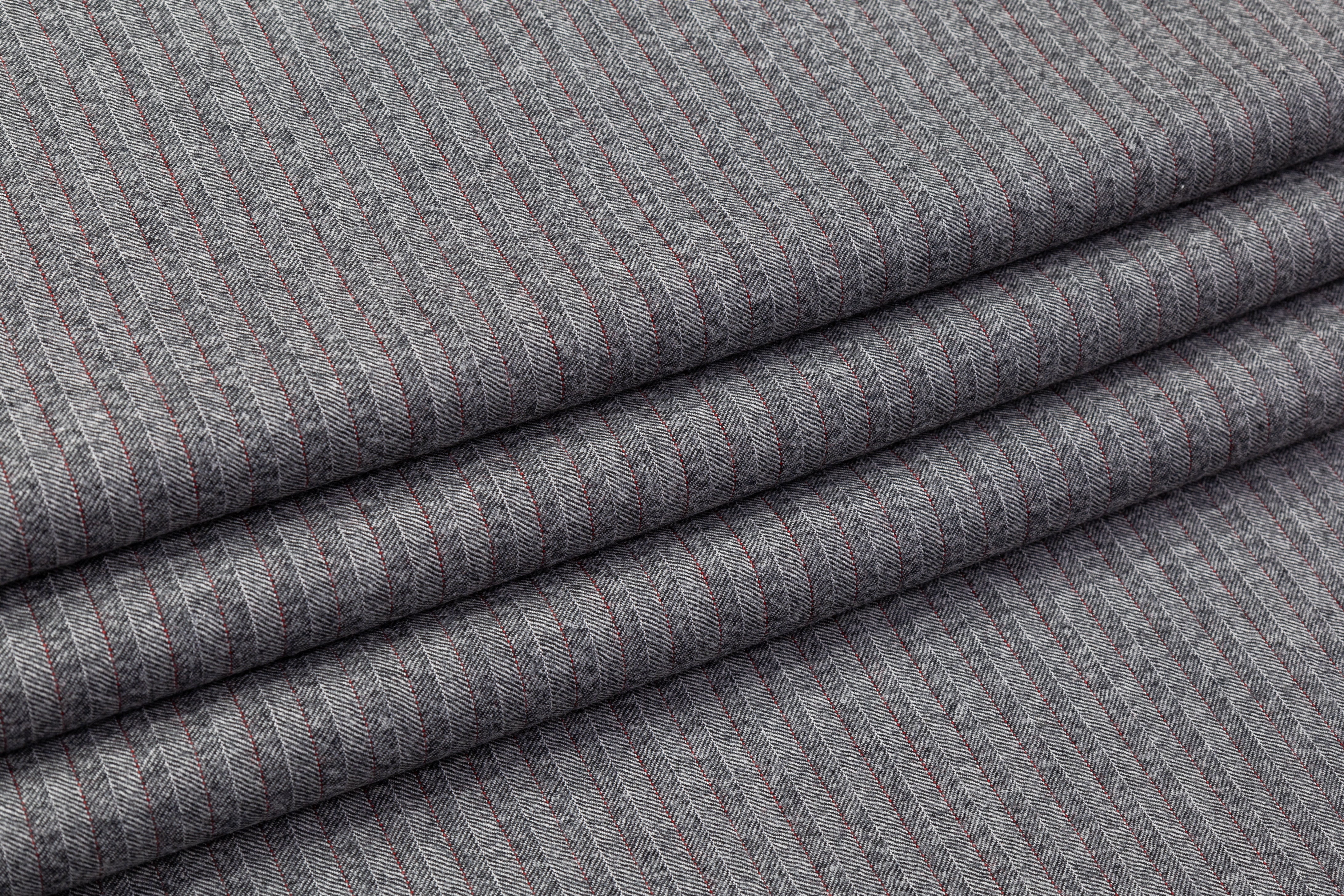 Italian Herringbone Wool Suiting - Gray / Red