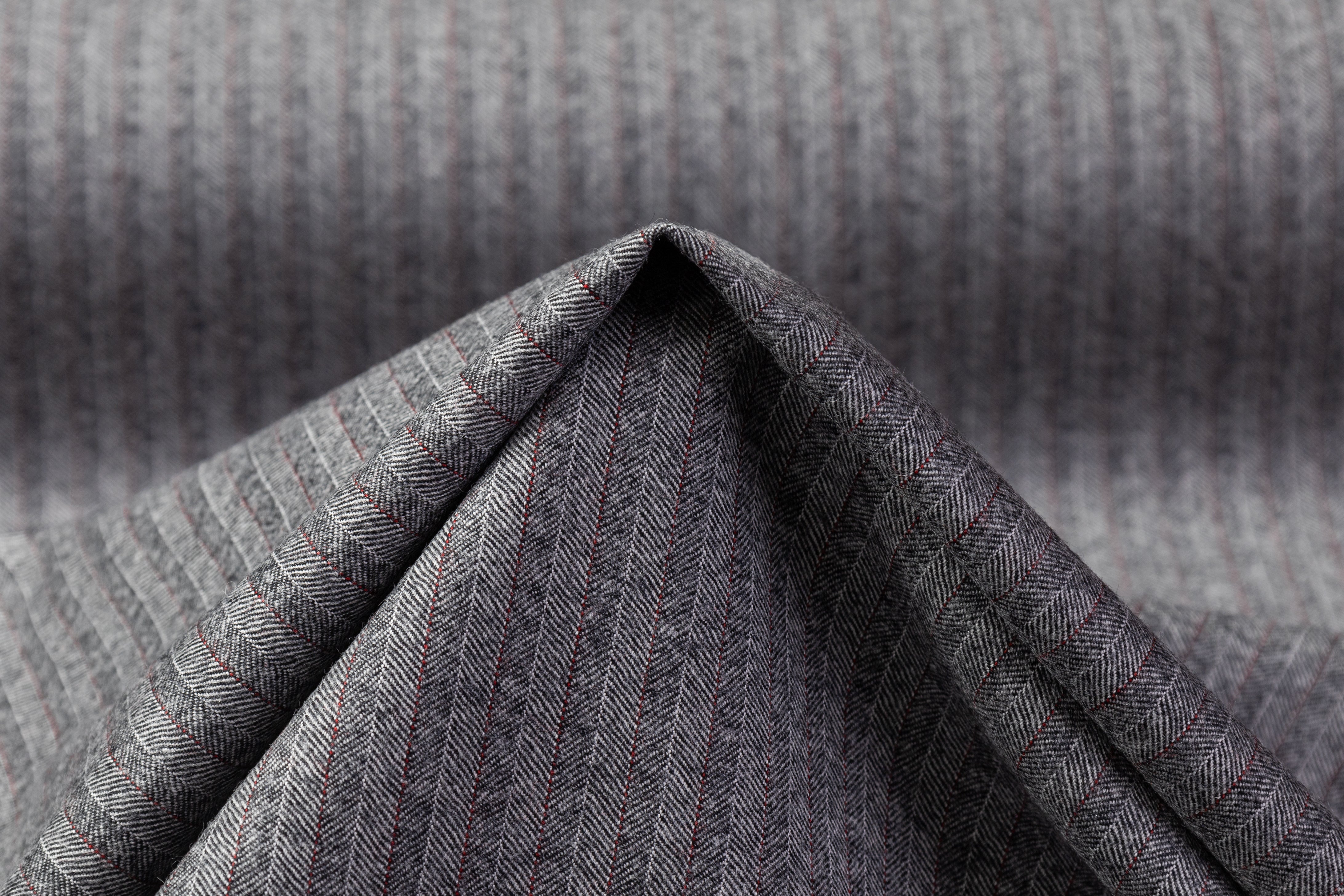 Italian Herringbone Wool Suiting - Gray / Red