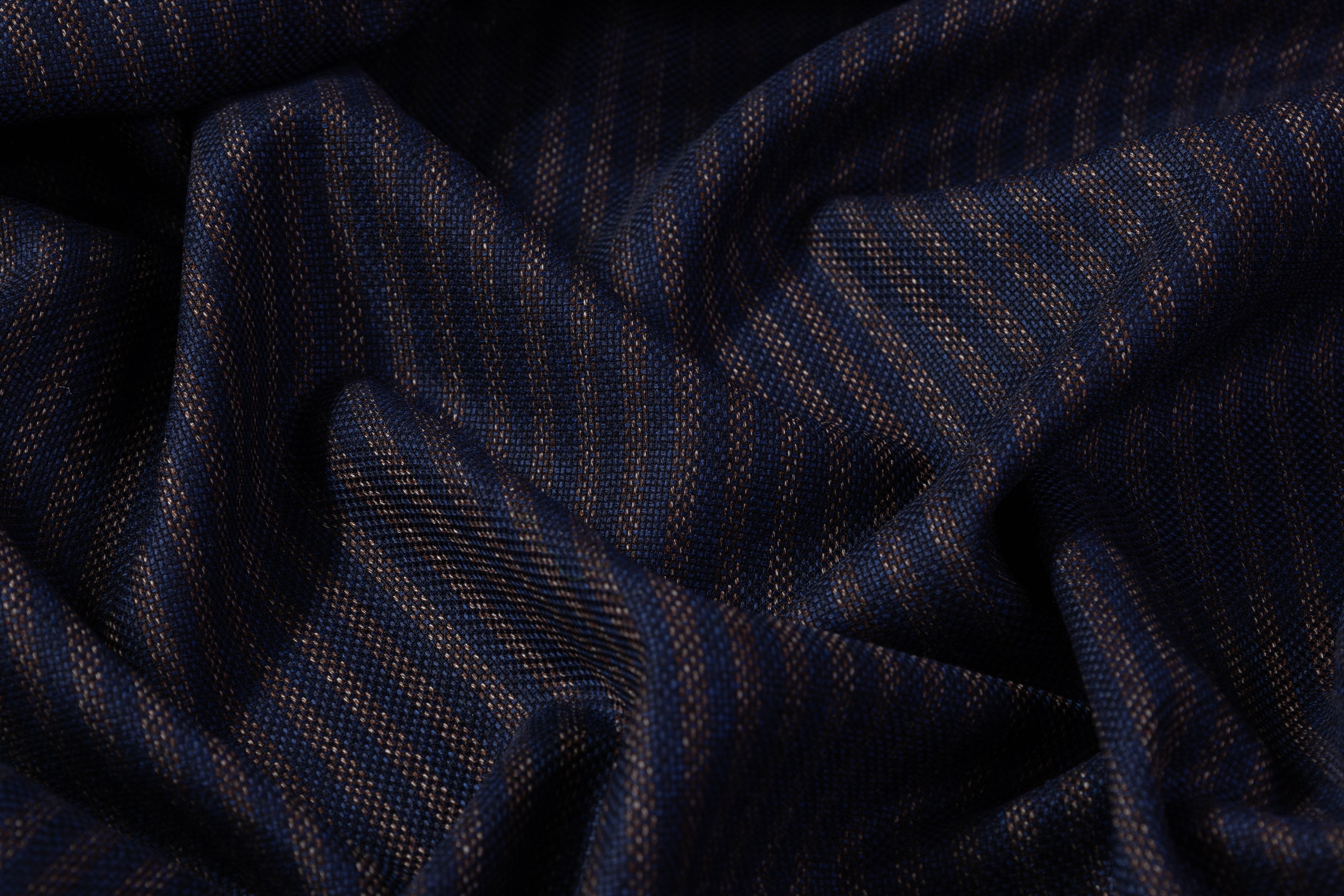 Cerruti - Striped Italian Wool Suiting - Navy / Brown
