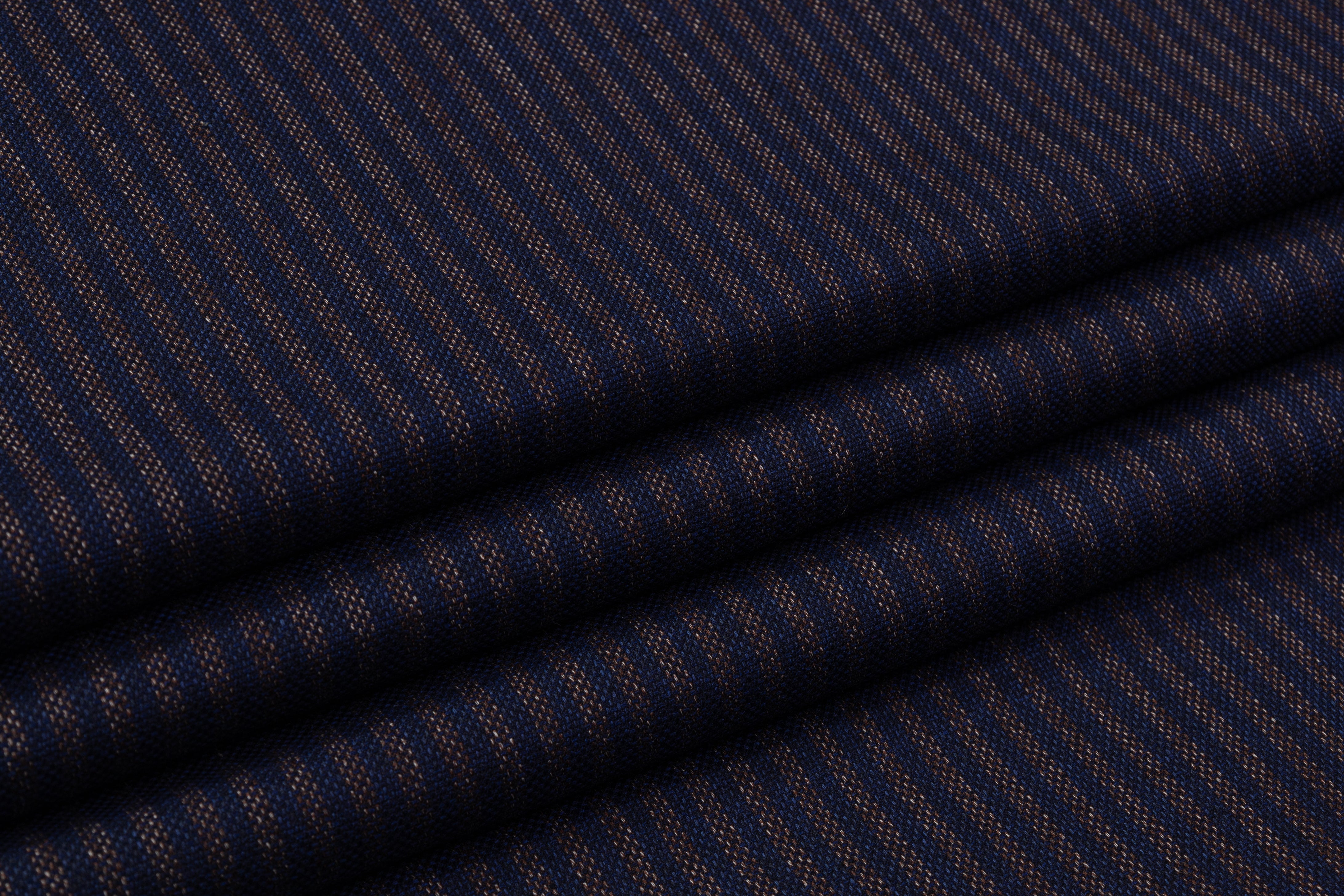 Cerruti - Striped Italian Wool Suiting - Navy / Brown