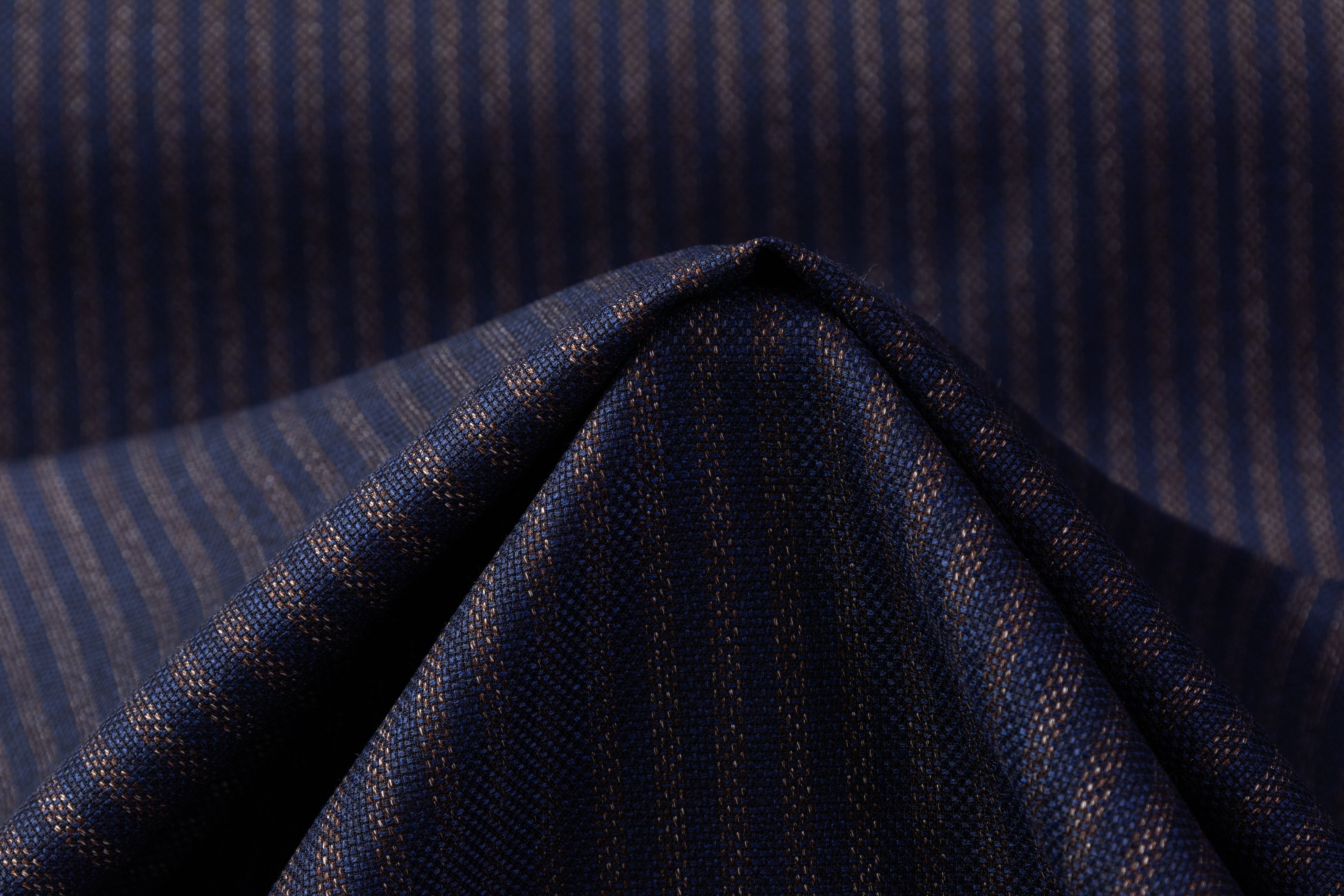 Cerruti - Striped Italian Wool Suiting - Navy / Brown