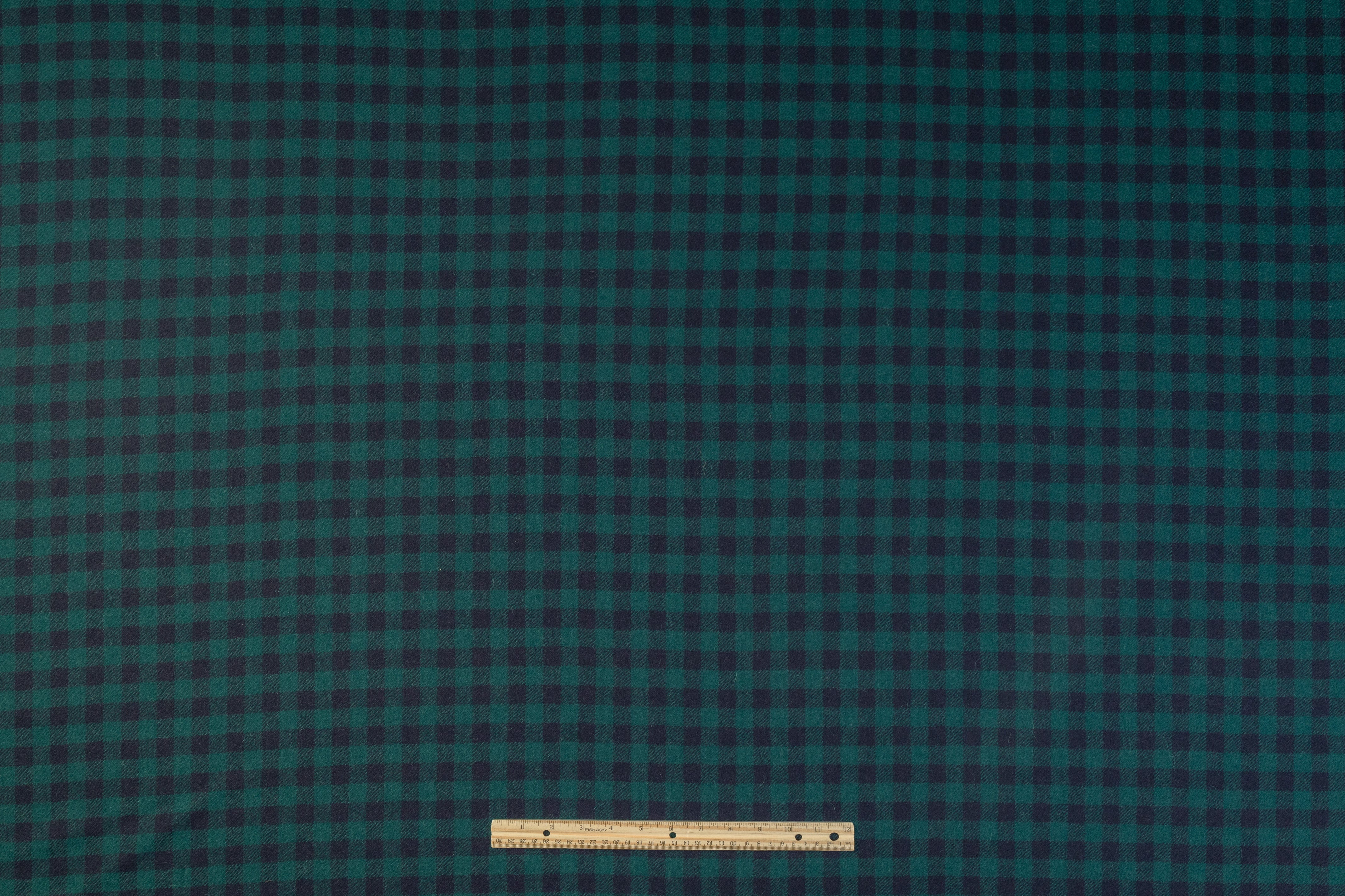Checked Italian Alpaca Wool Blend - Teal Green / Navy