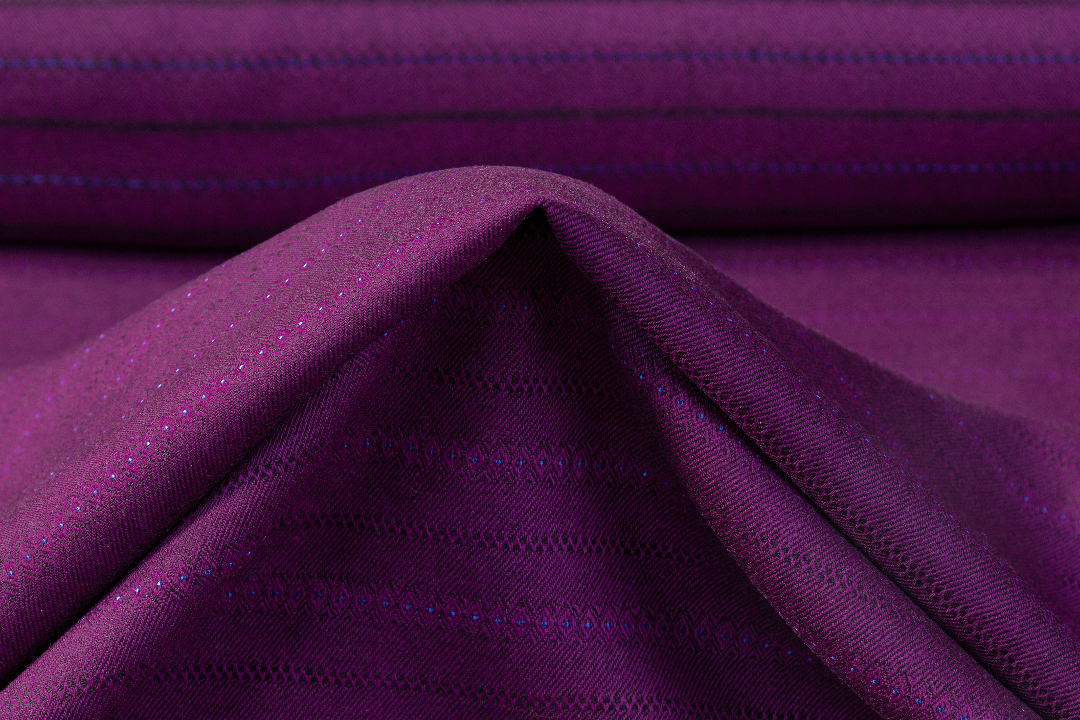 Diamond Striped Italian Wool Suiting - Purple / Blue