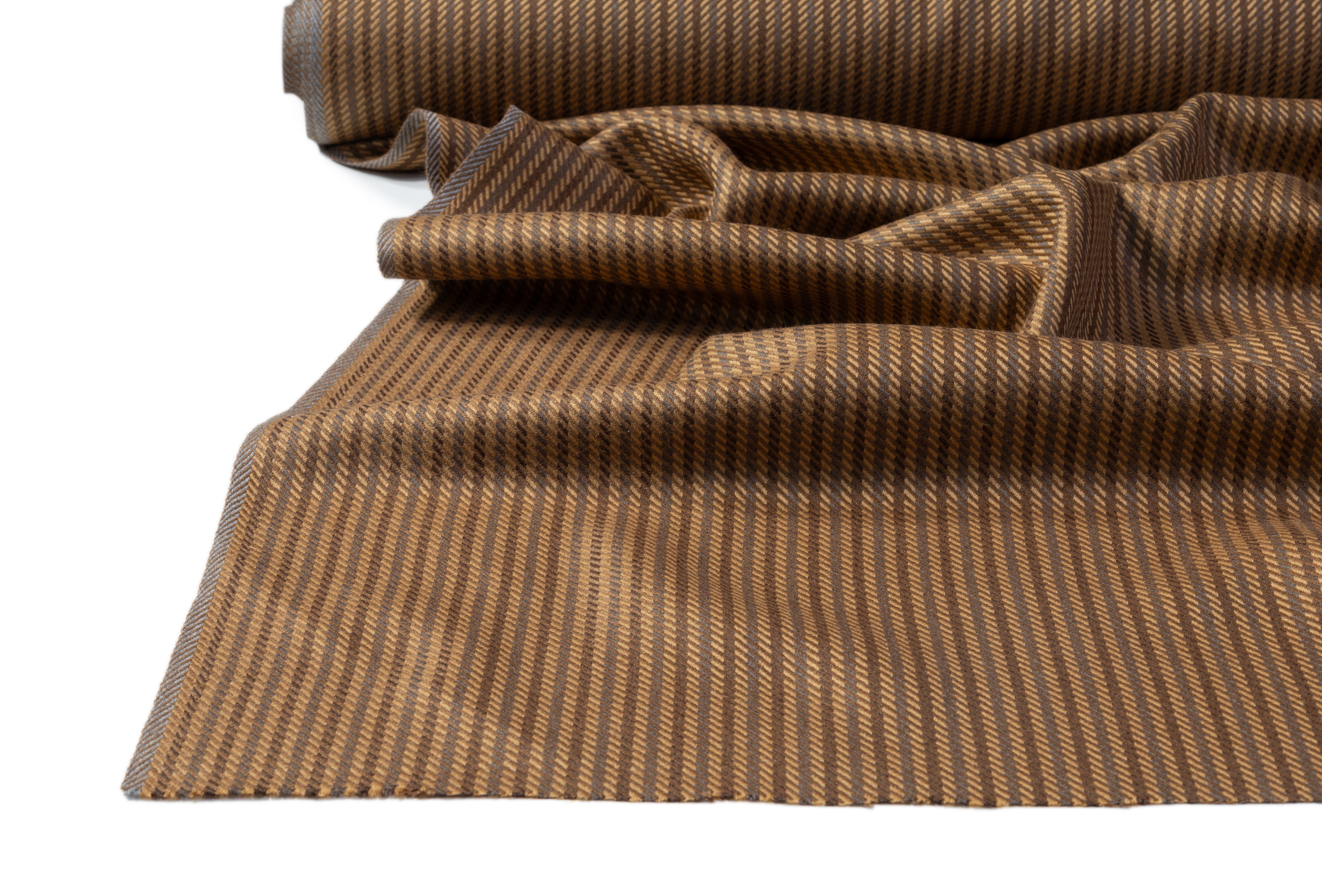 Striped Italian Wool Nylon Blend - Camel Brown / Gray