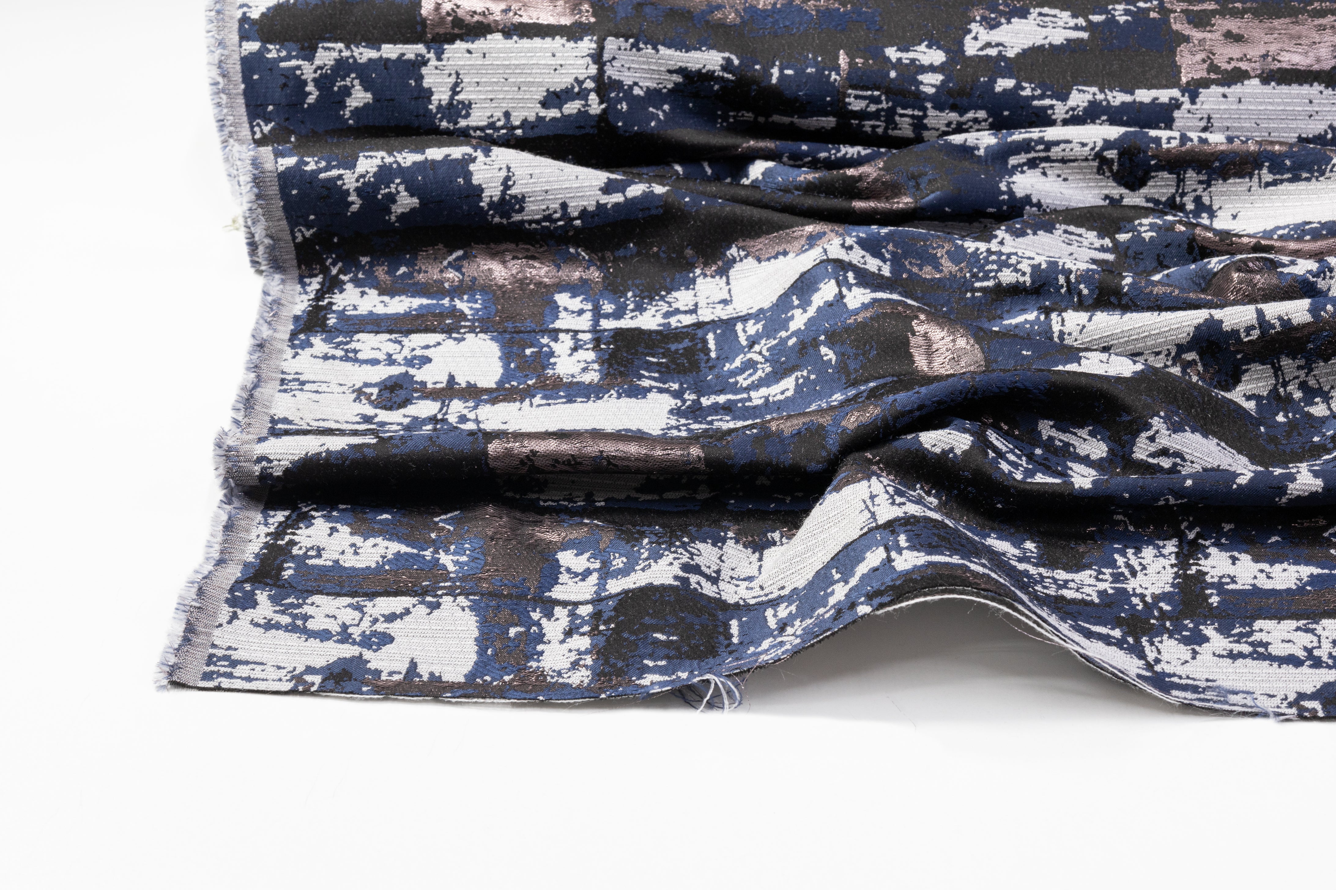 Abstract Metallic Brocade - Blue / Gray / Black