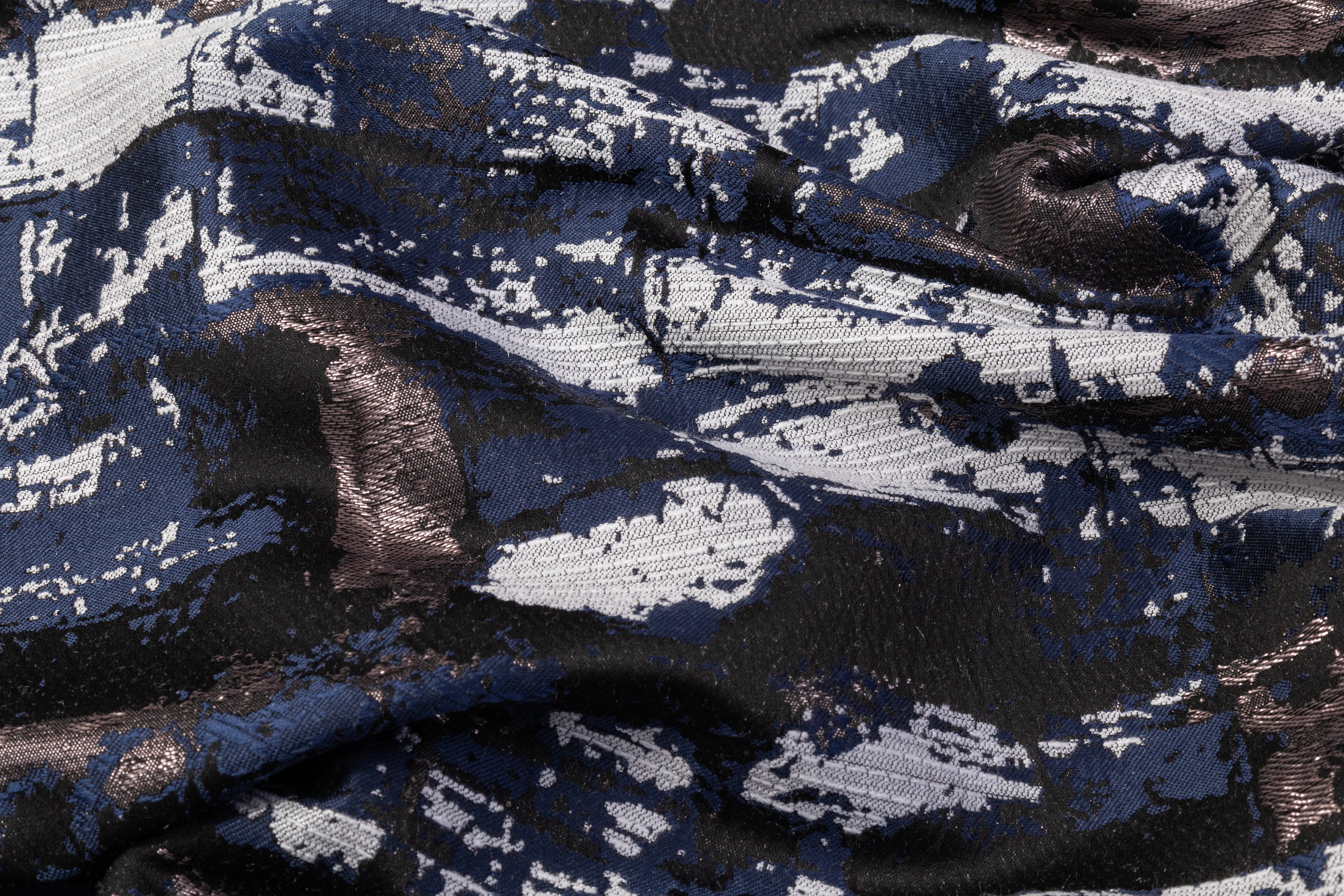 Abstract Metallic Brocade - Blue / Gray / Black