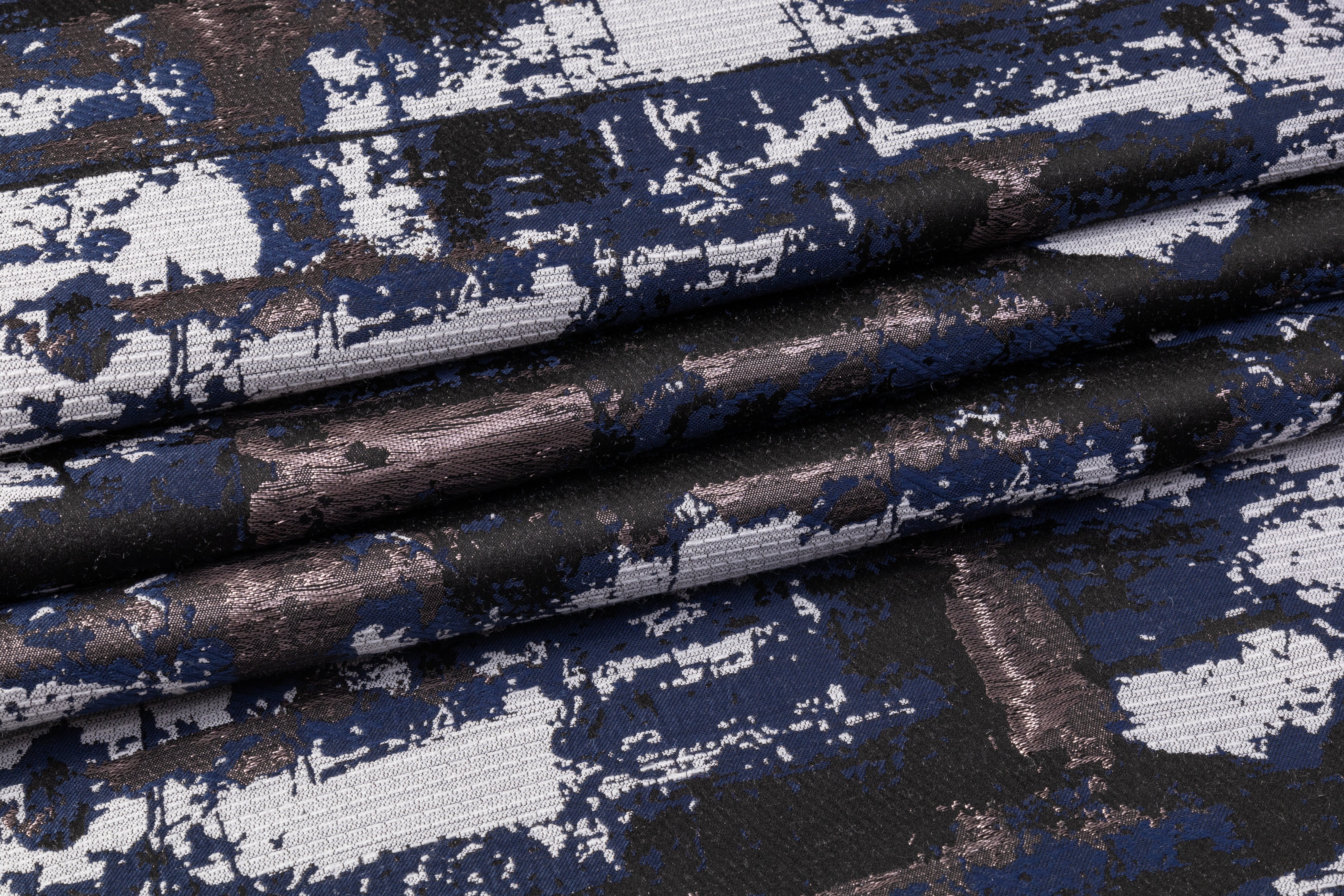 Abstract Metallic Brocade - Blue / Gray / Black