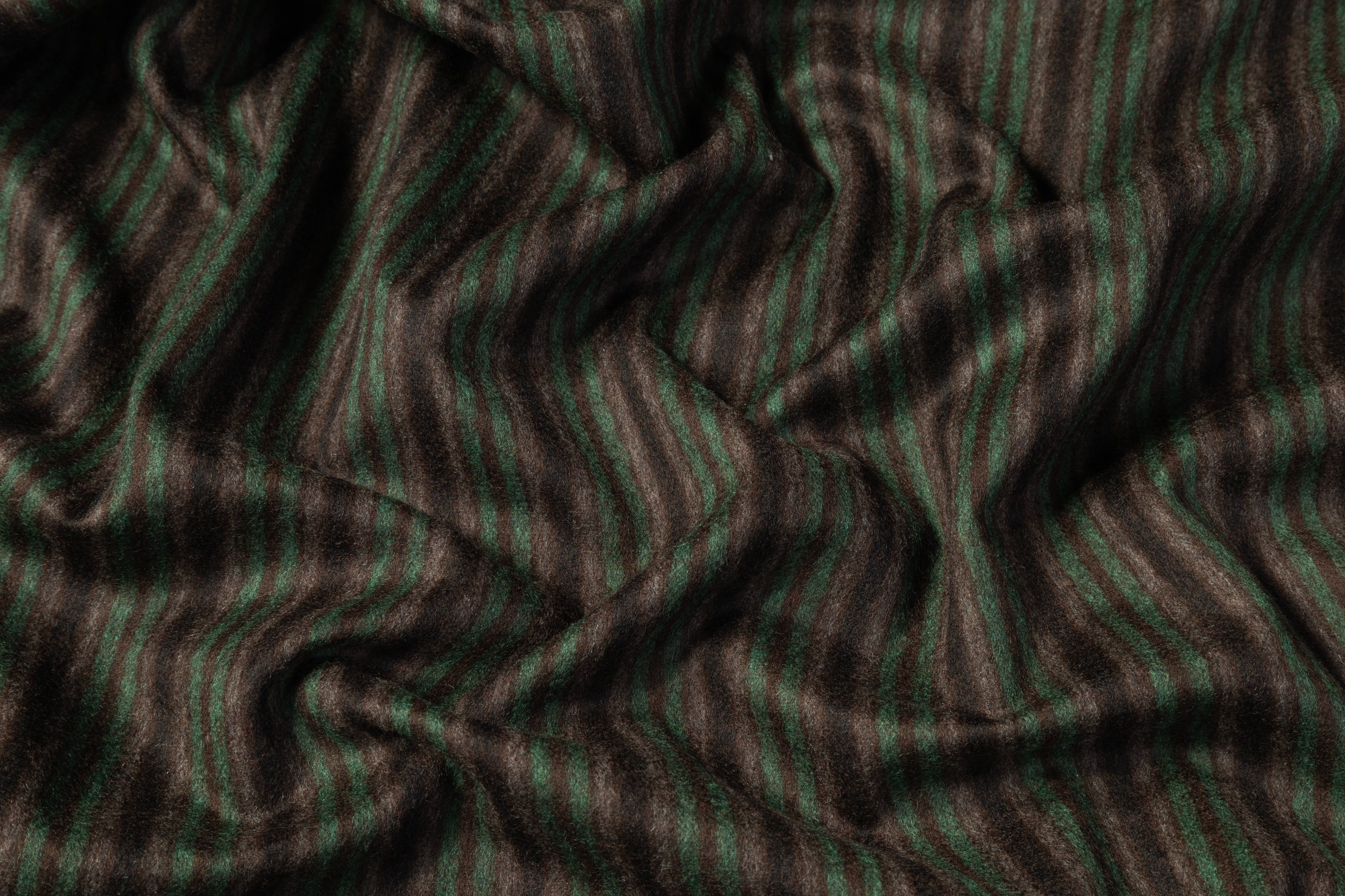 Striped Italian Wool Nylon Flannel - Green / Brown