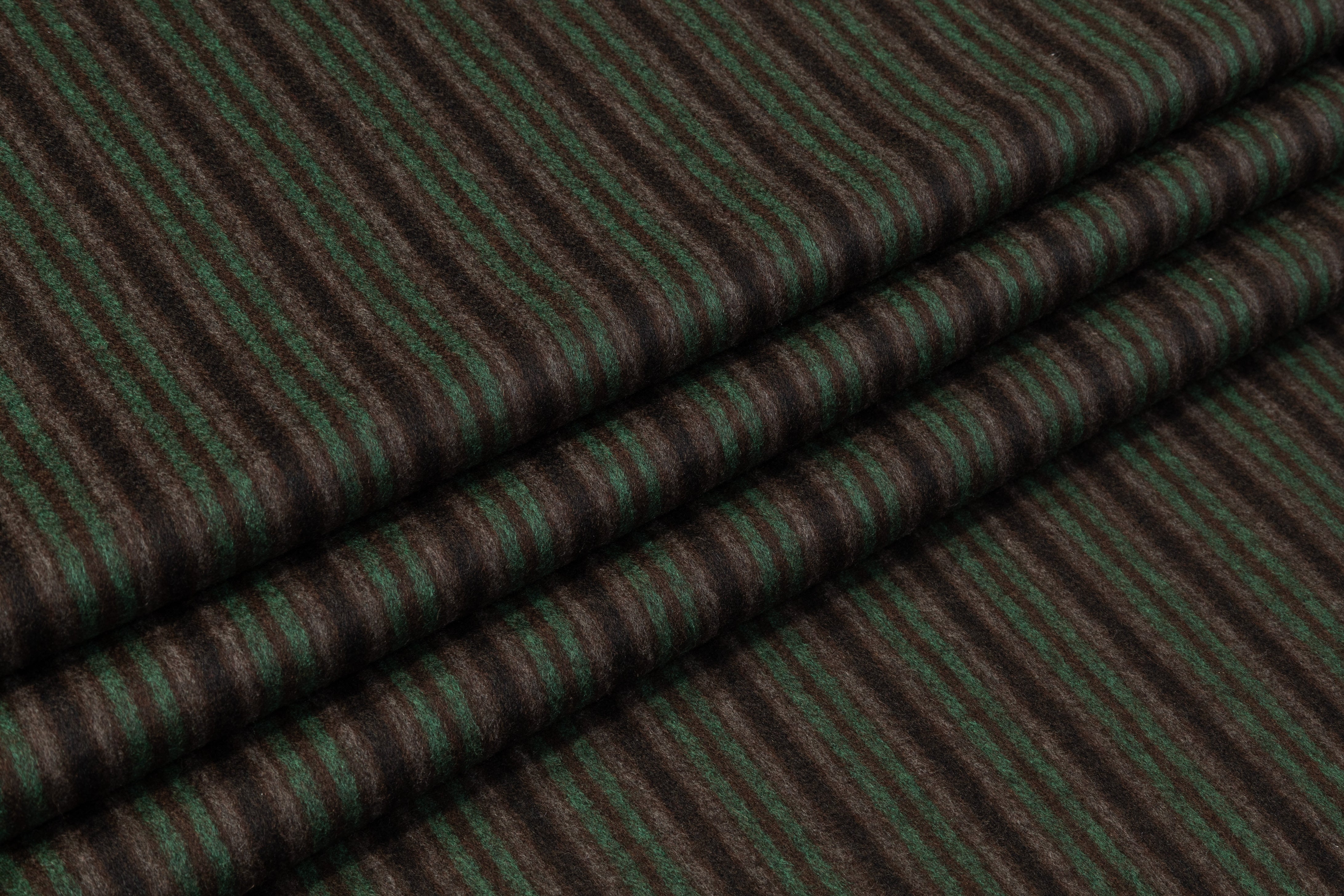Striped Italian Wool Nylon Flannel - Green / Brown