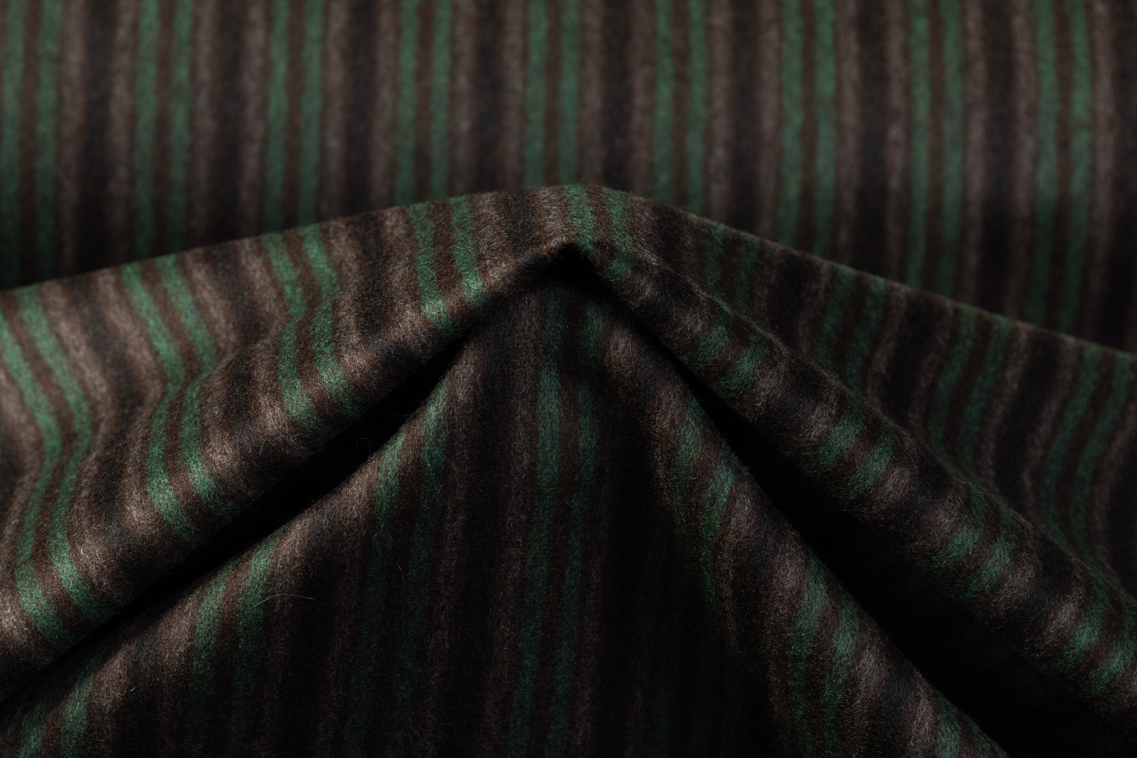 Striped Italian Wool Nylon Flannel - Green / Brown