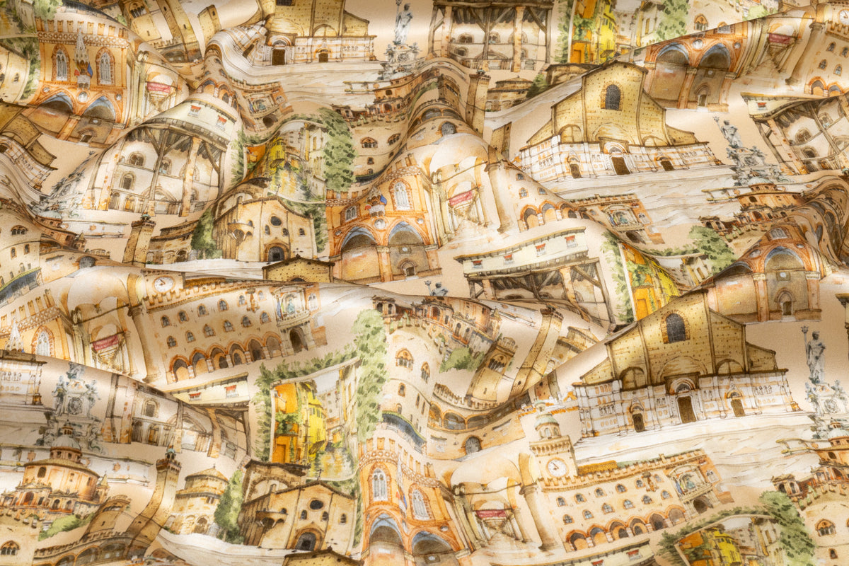 Italian Landmarks Printed Italian Silk Charmeuse - Beige