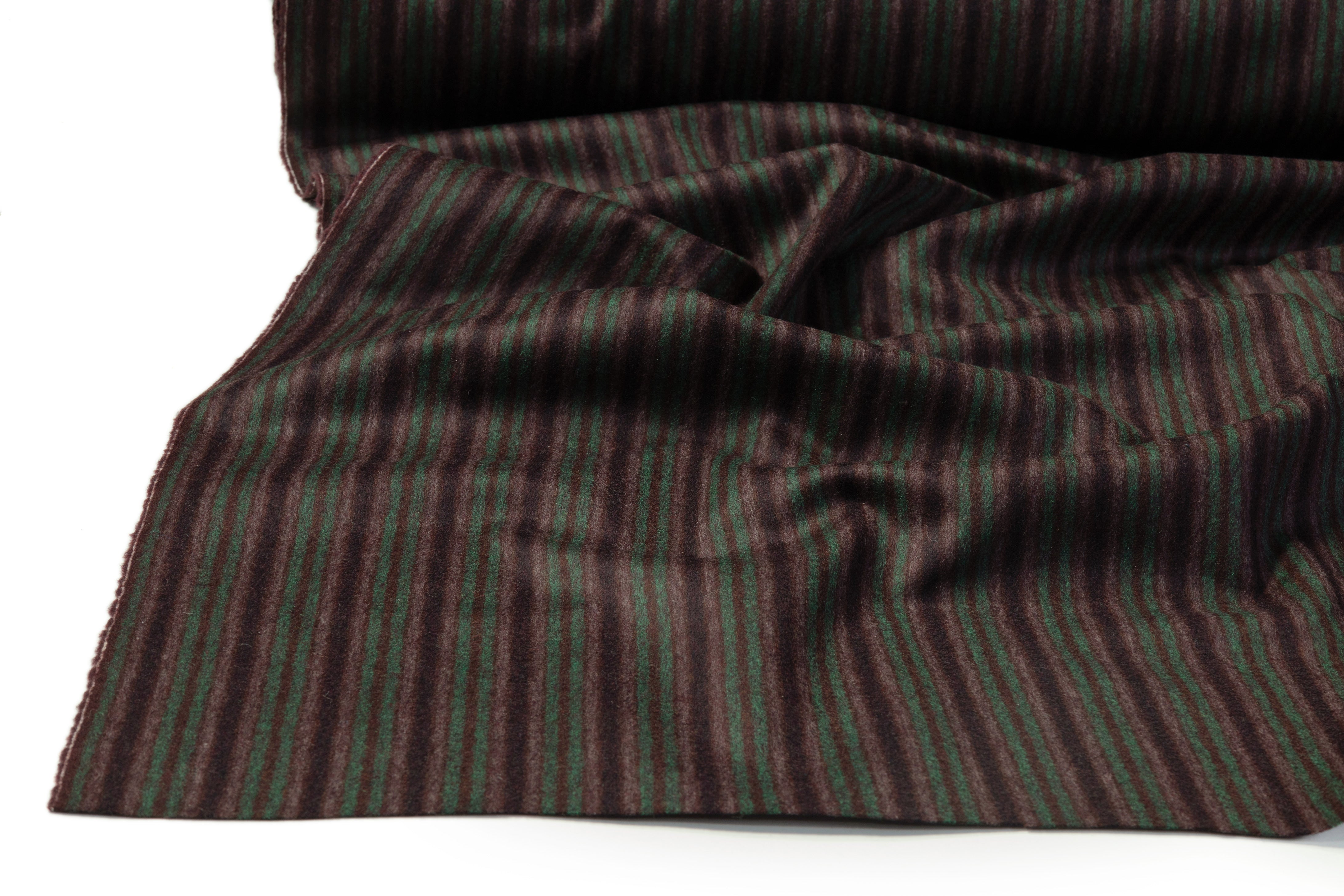 Striped Italian Wool Nylon Flannel - Green / Dark Brown