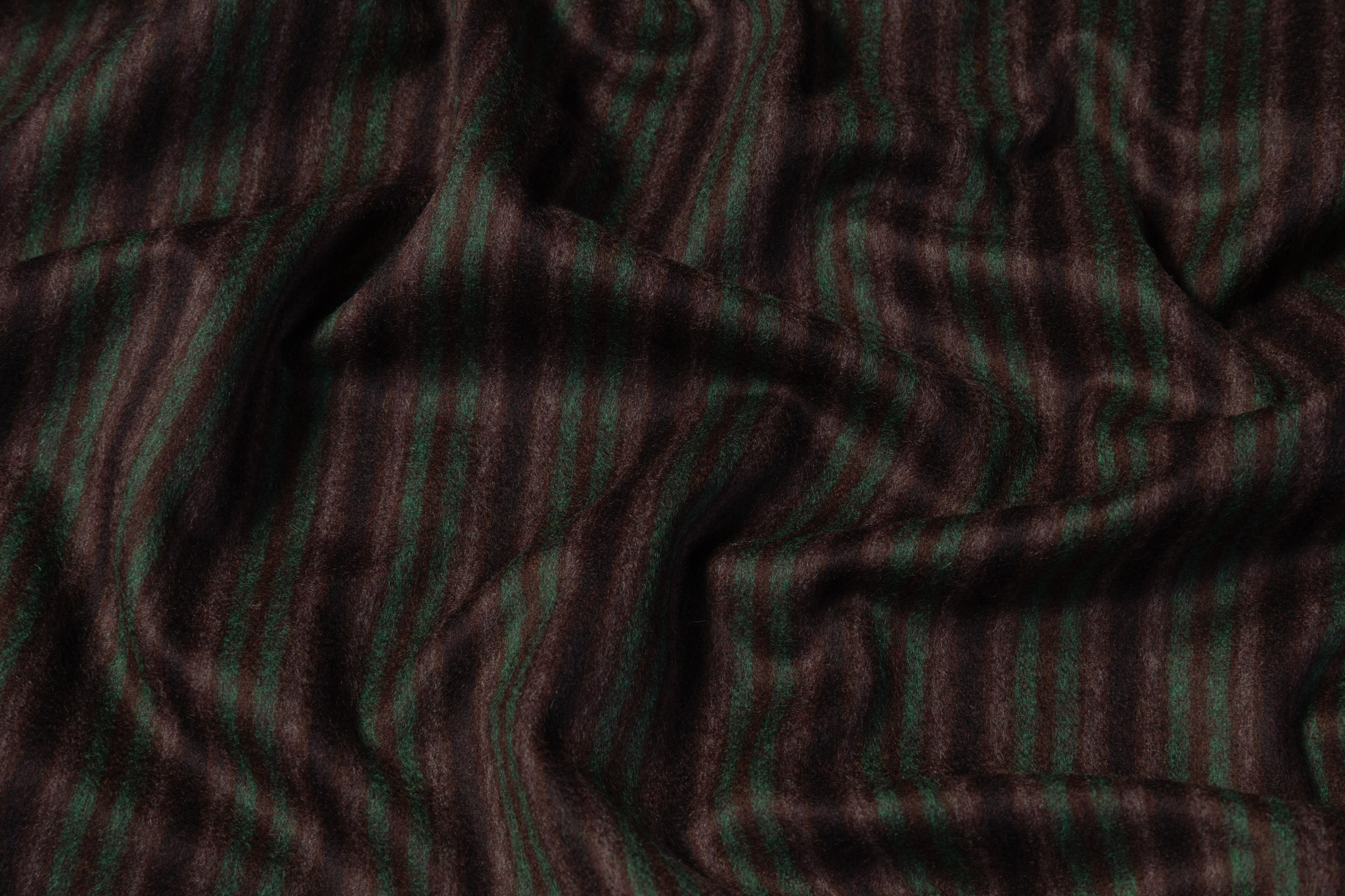 Striped Italian Wool Nylon Flannel - Green / Dark Brown