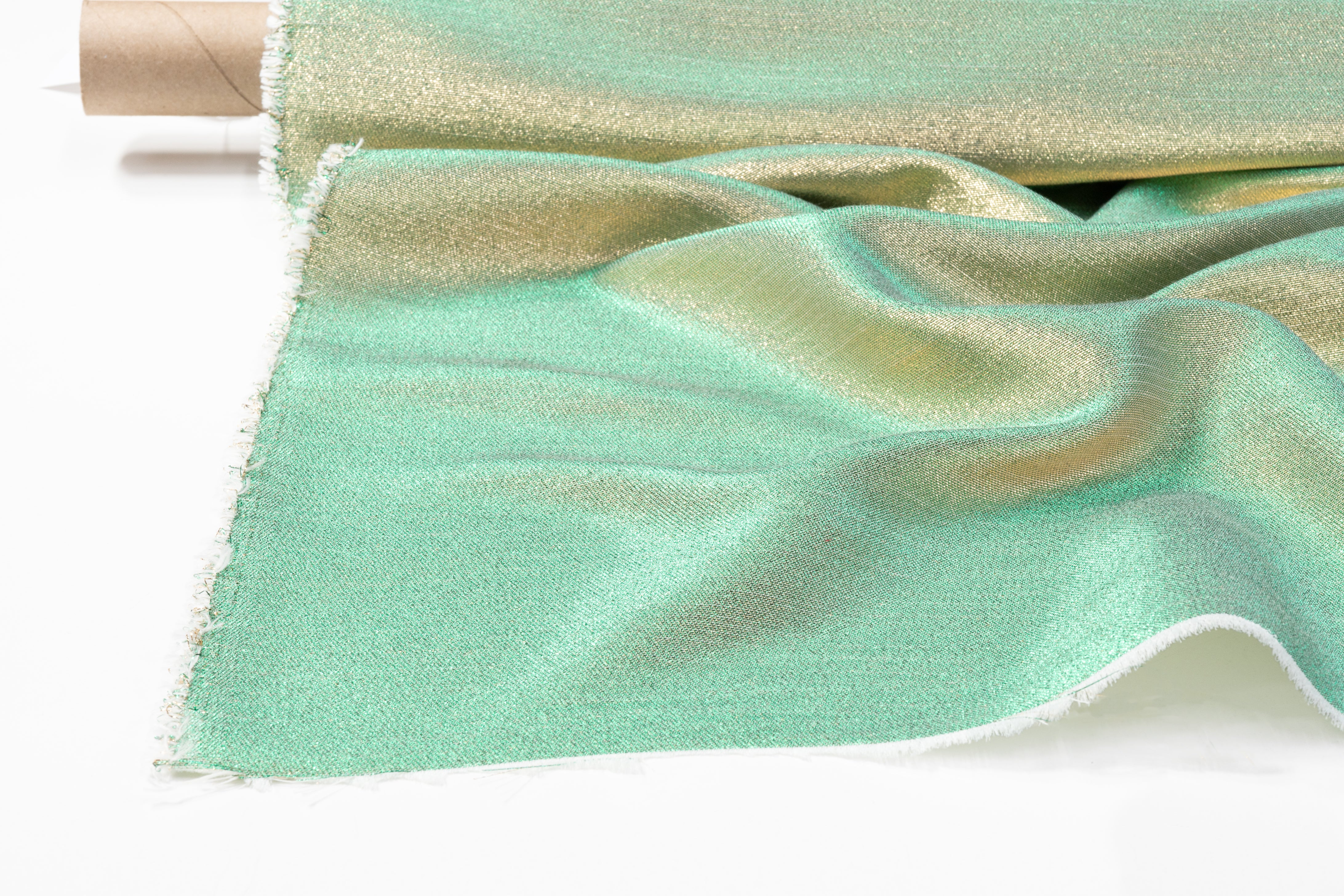 Iridescent Metallic Brocade - Green / Gold