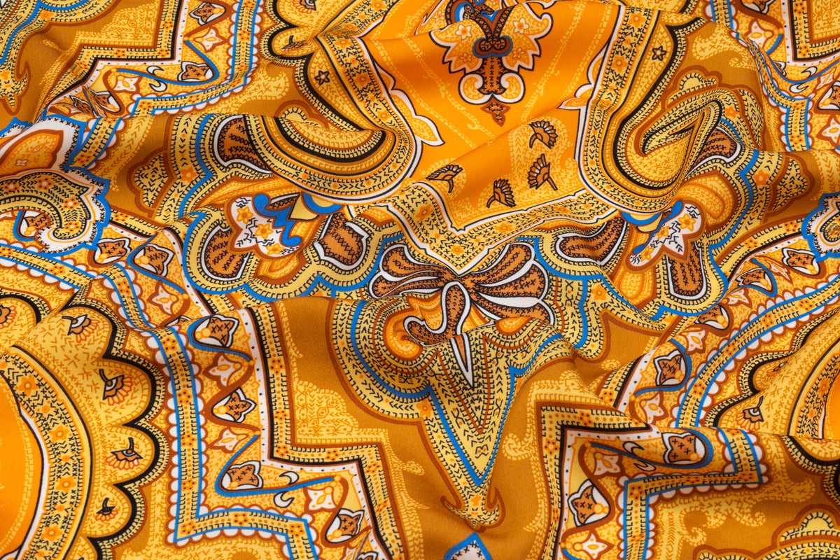 Paisley Italian Silk Crepe de Chine - Golden Orange