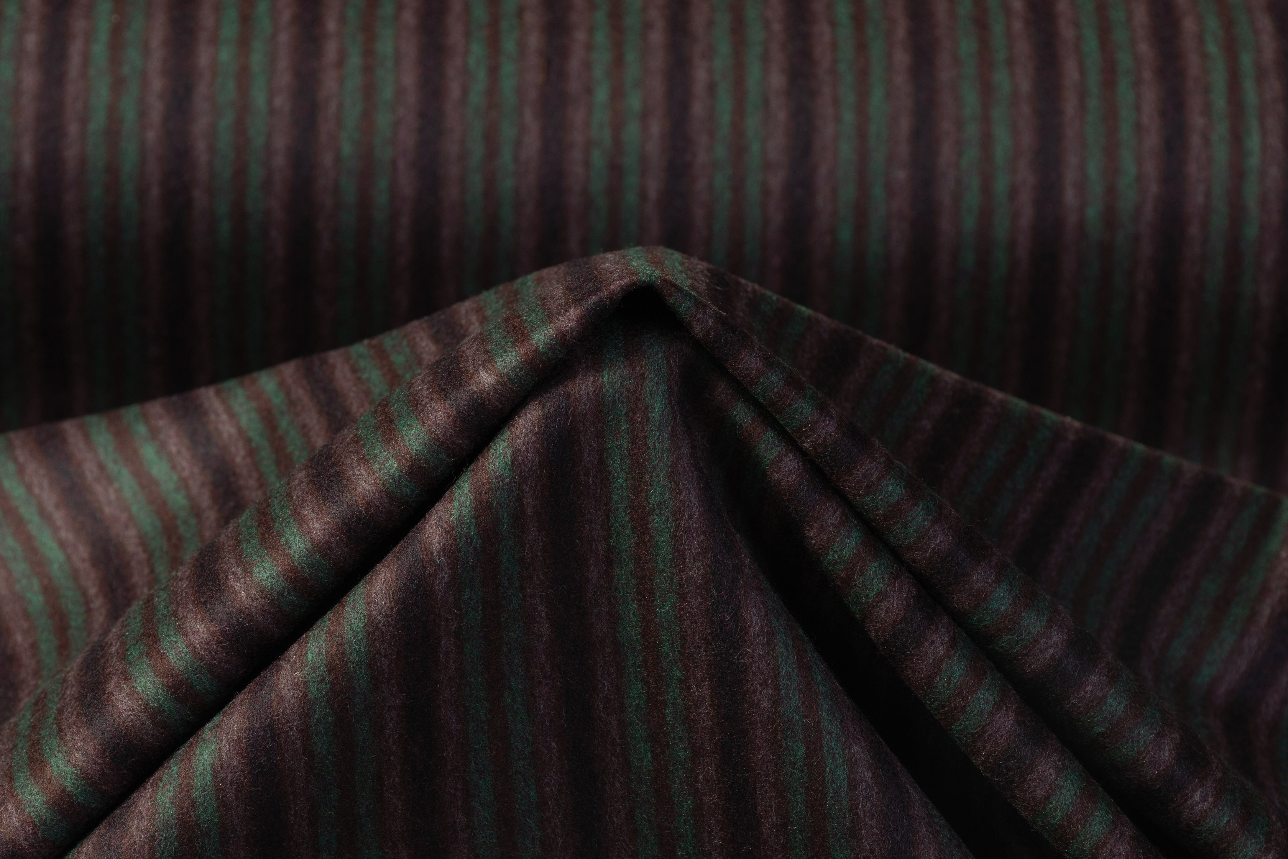 Striped Italian Wool Nylon Flannel - Green / Dark Brown