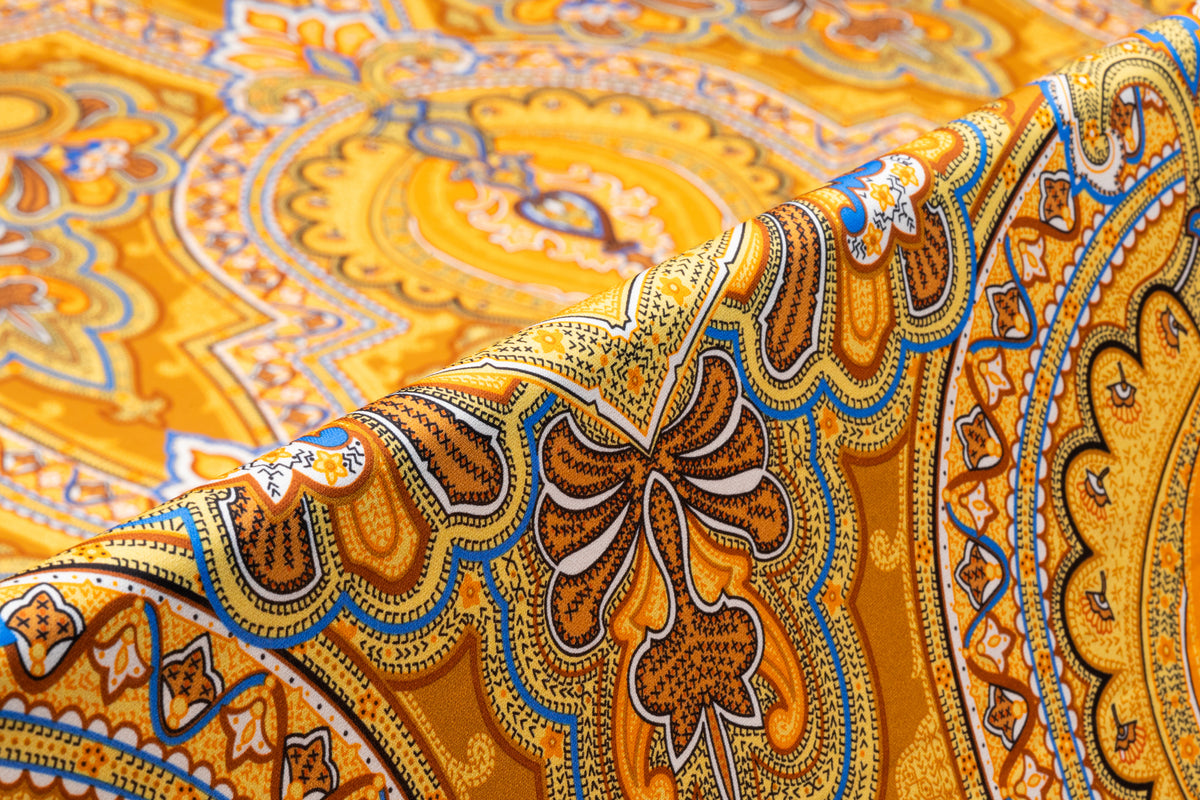 Paisley Italian Silk Crepe de Chine - Golden Orange