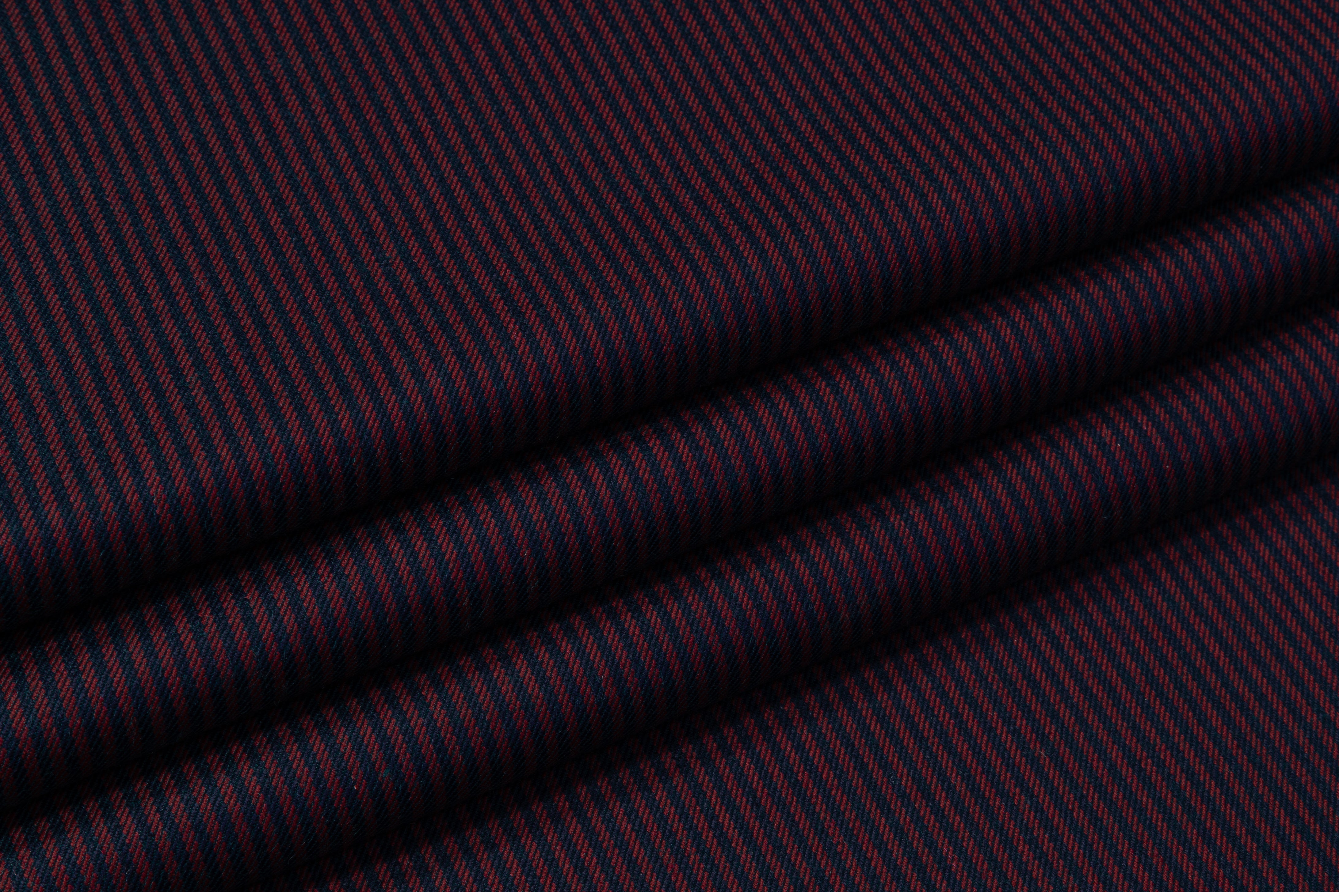 Striped Italian Wool Acetate Twill Suiting - Red / Navy