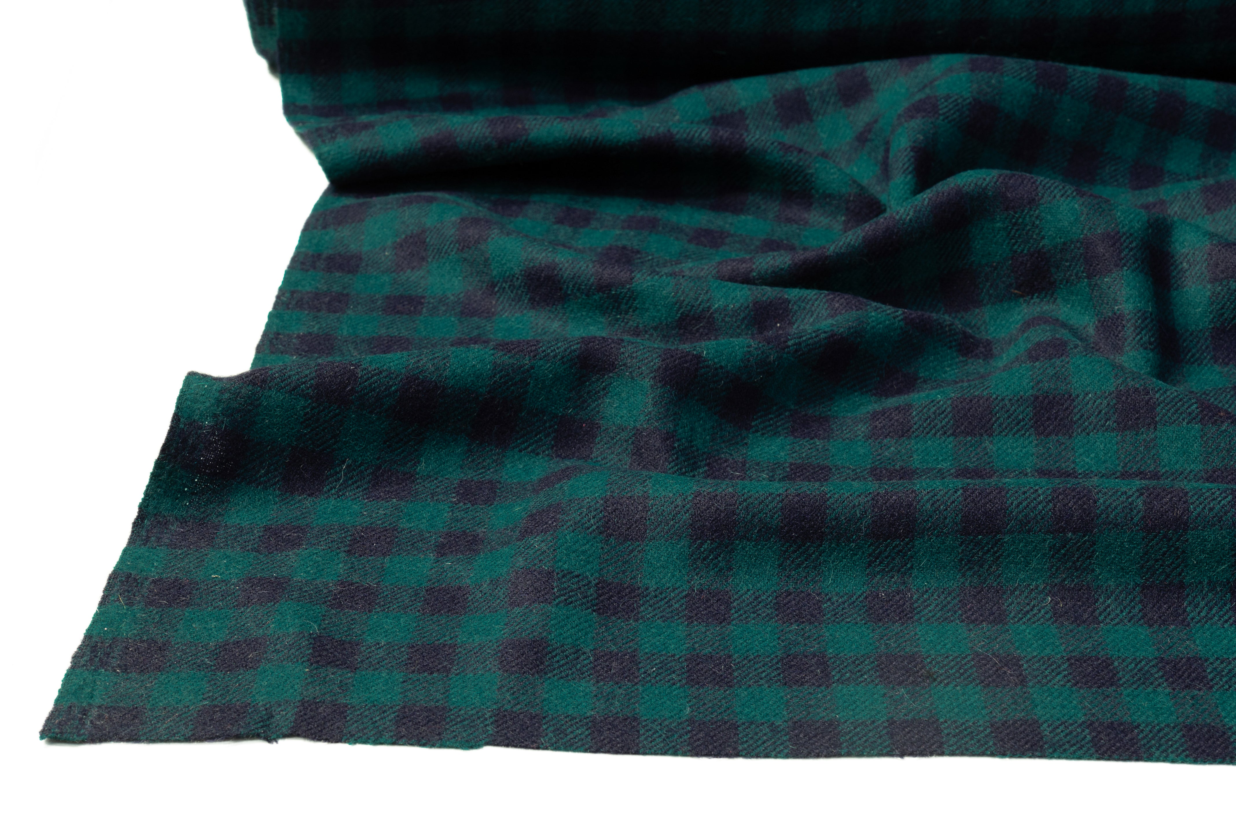 Checked Italian Alpaca Wool Blend - Teal Green / Navy