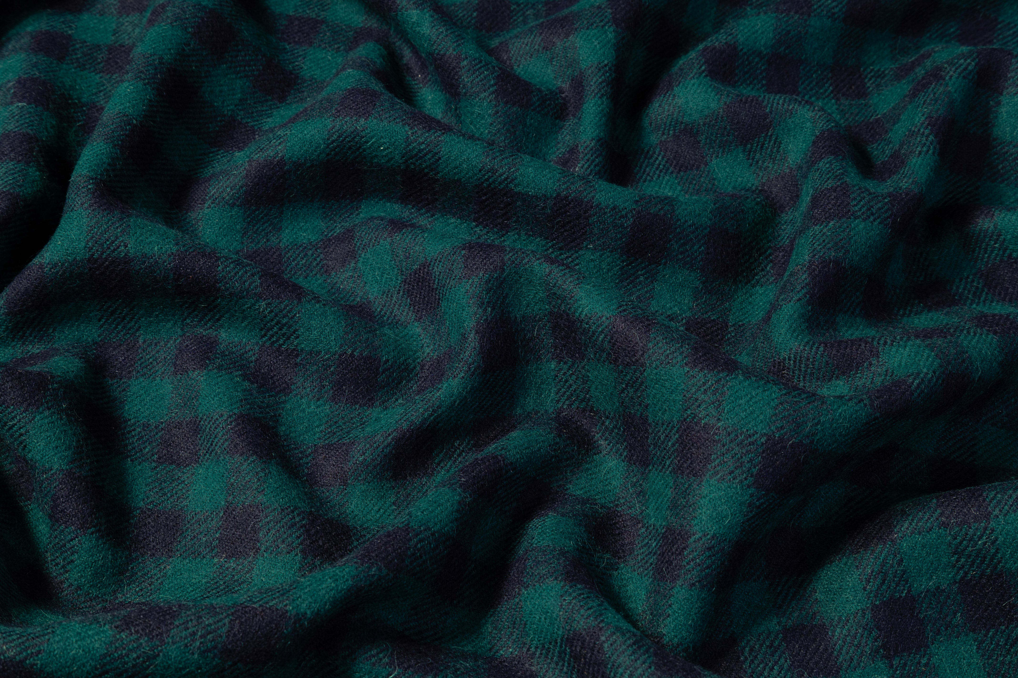 Checked Italian Alpaca Wool Blend - Teal Green / Navy