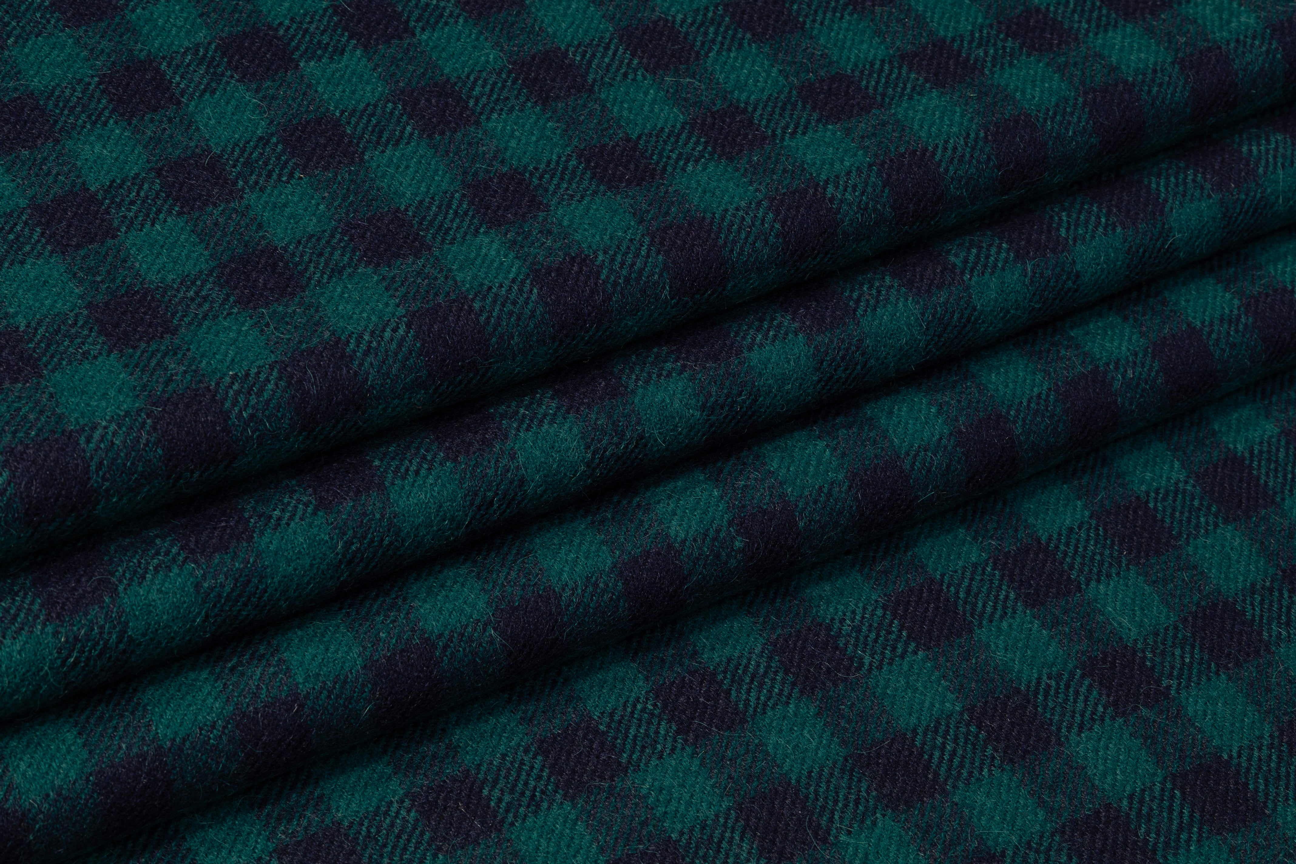 Checked Italian Alpaca Wool Blend - Teal Green / Navy