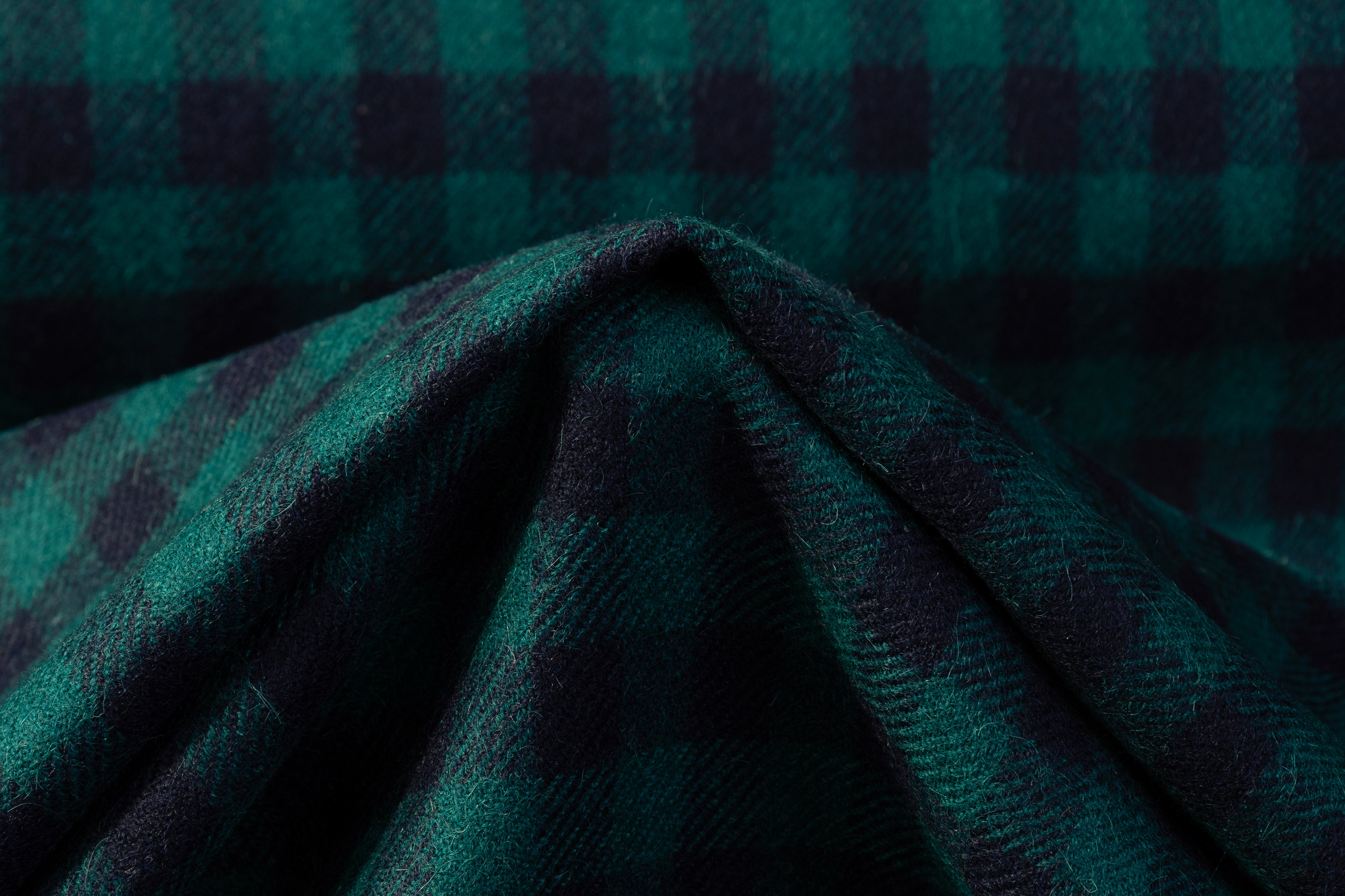 Checked Italian Alpaca Wool Blend - Teal Green / Navy