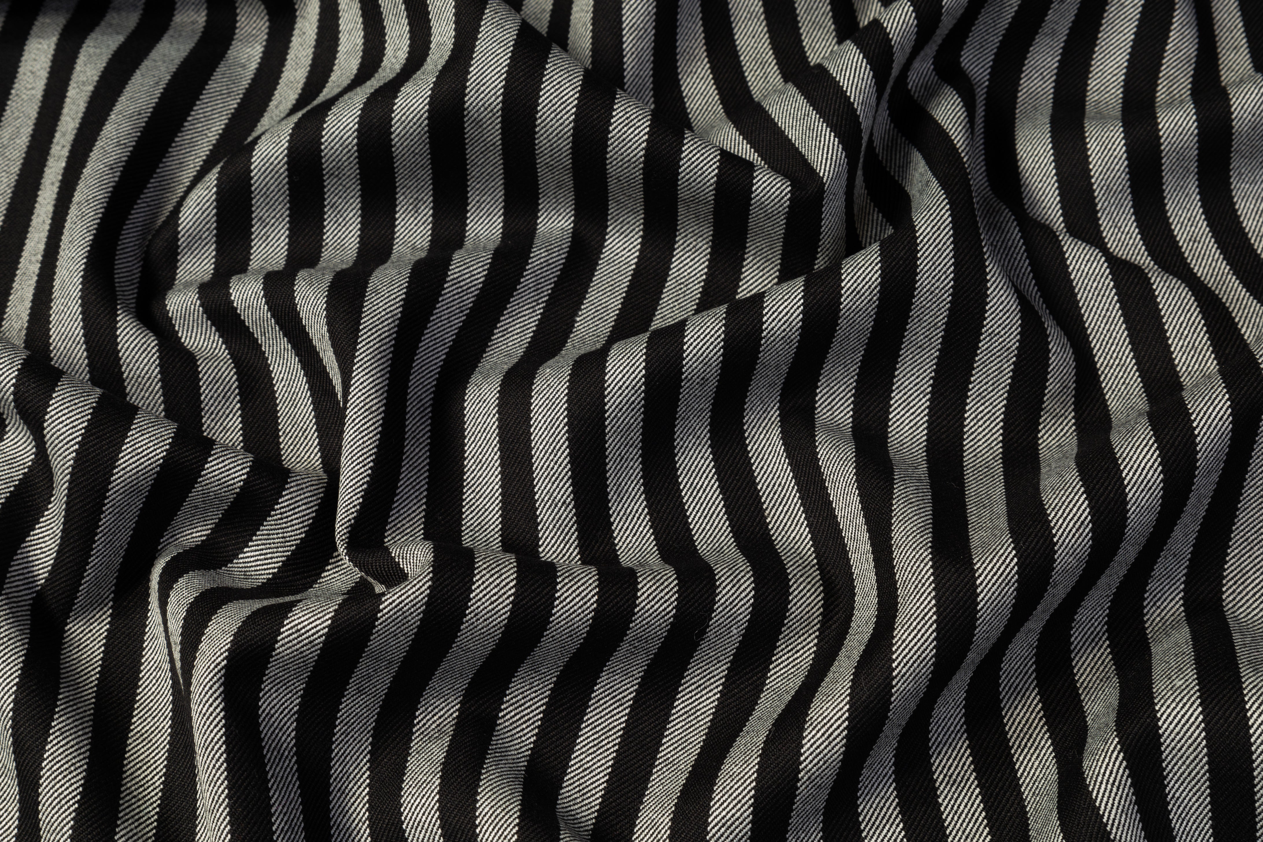 Striped Italian Wool Nylon Suiting - Black / Gray