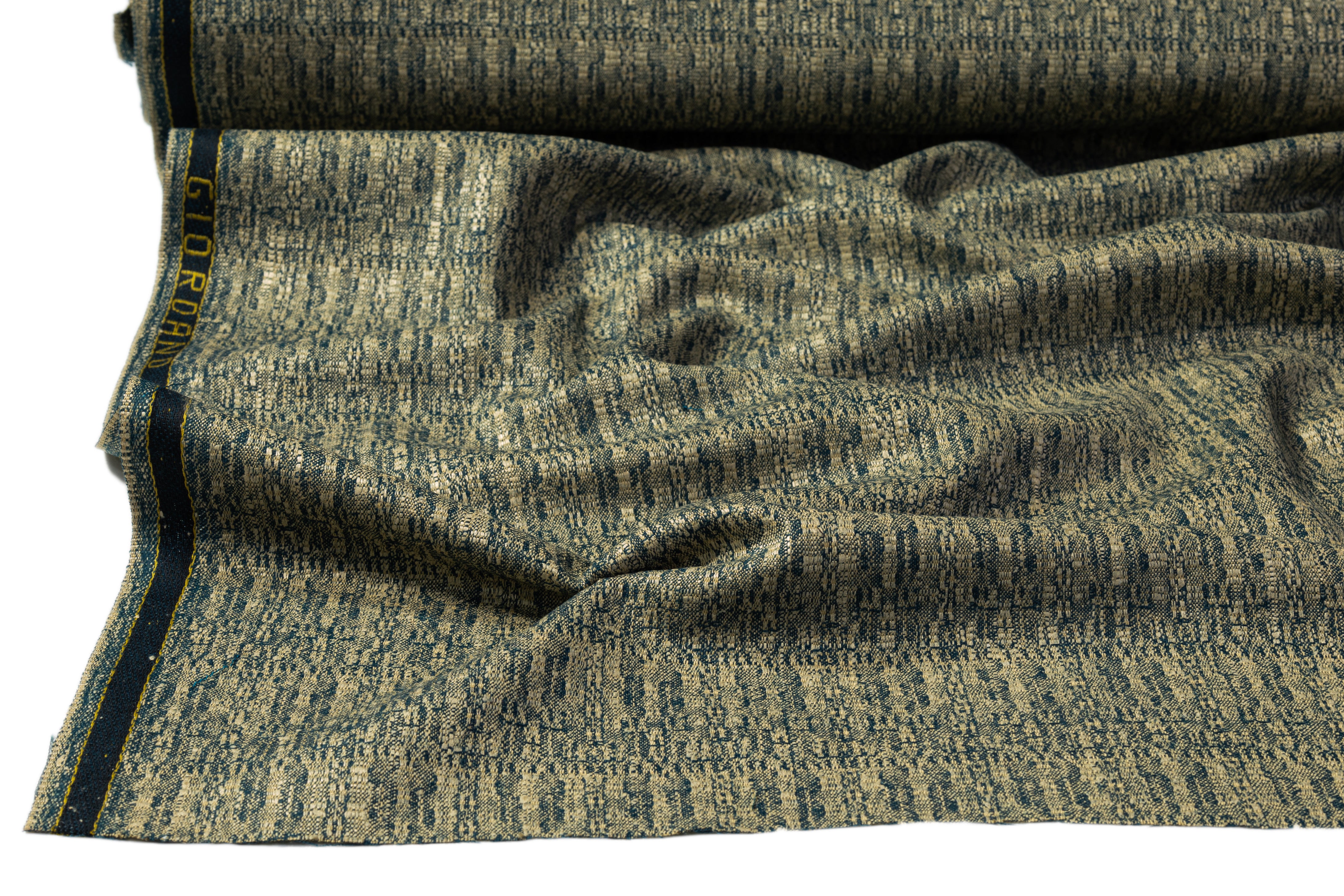 Abstract Italian Wool Suiting - Beige / Teal