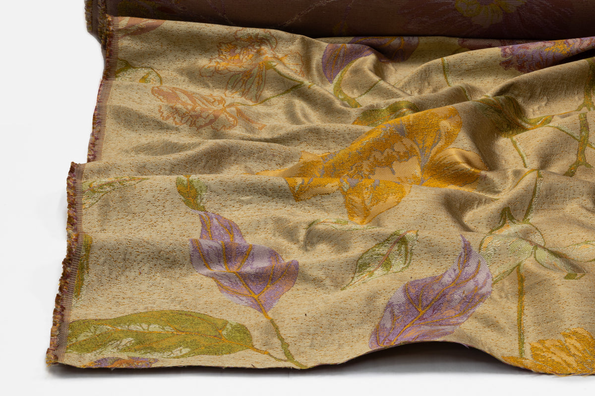 Floral Italian Pure Silk Brocade - Antique Gold