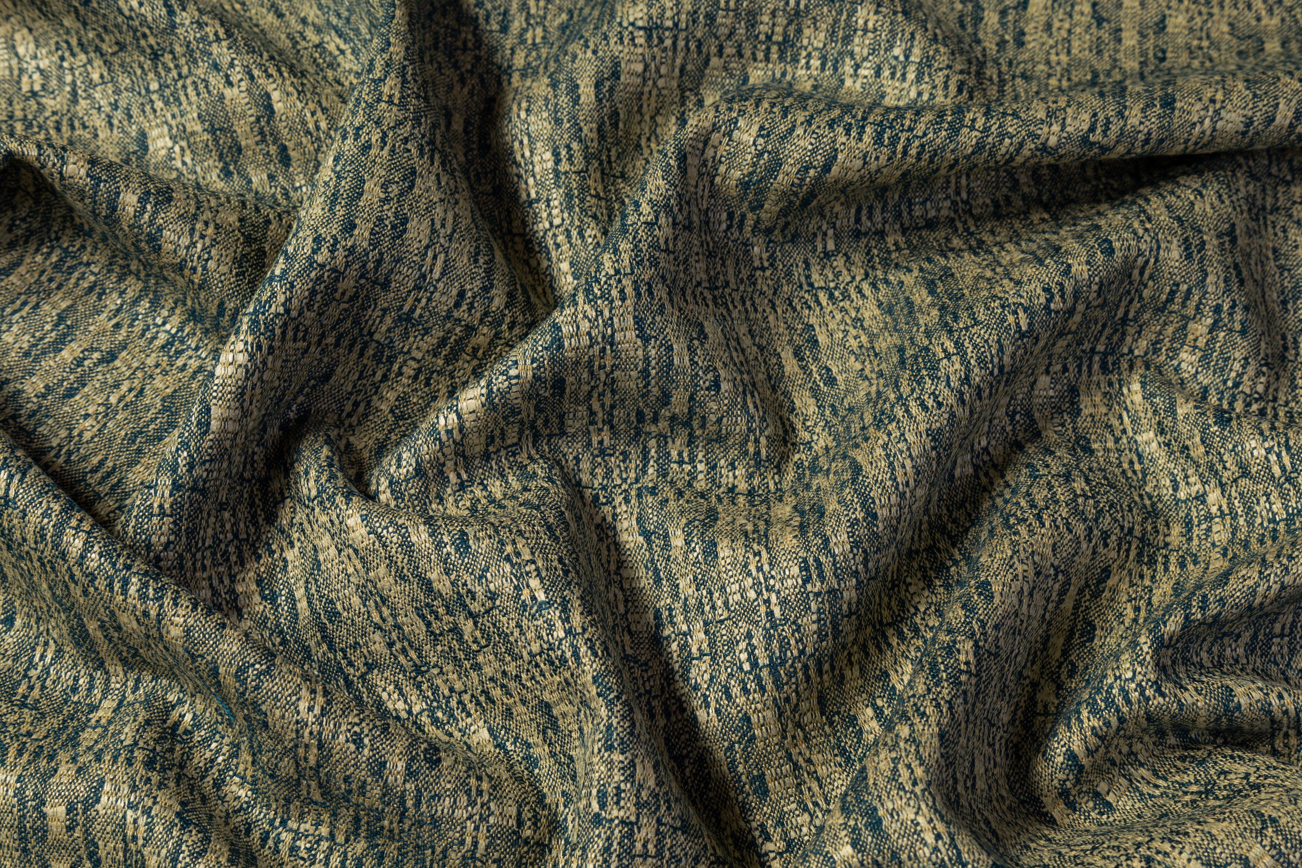 Abstract Italian Wool Suiting - Beige / Teal