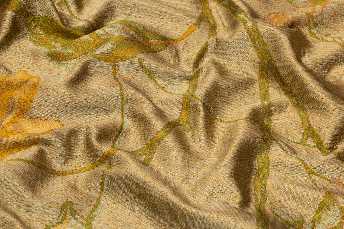Floral Italian Pure Silk Brocade - Antique Gold