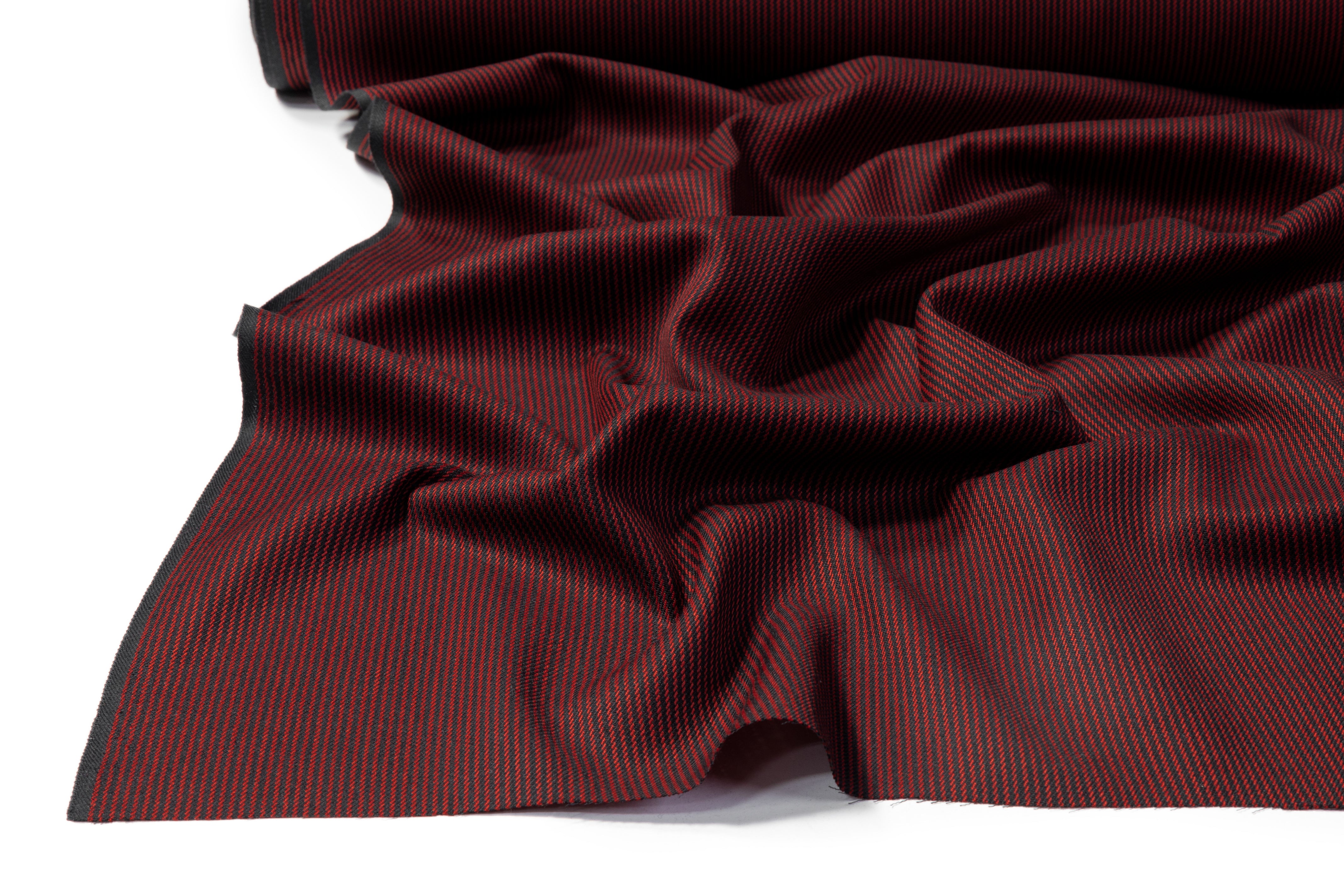 Striped Italian Wool Nylon Suiting - Red / Black