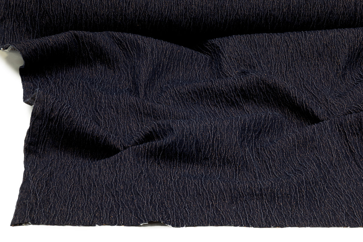 Crinkled Metallic Italian Denim - Blue / Copper