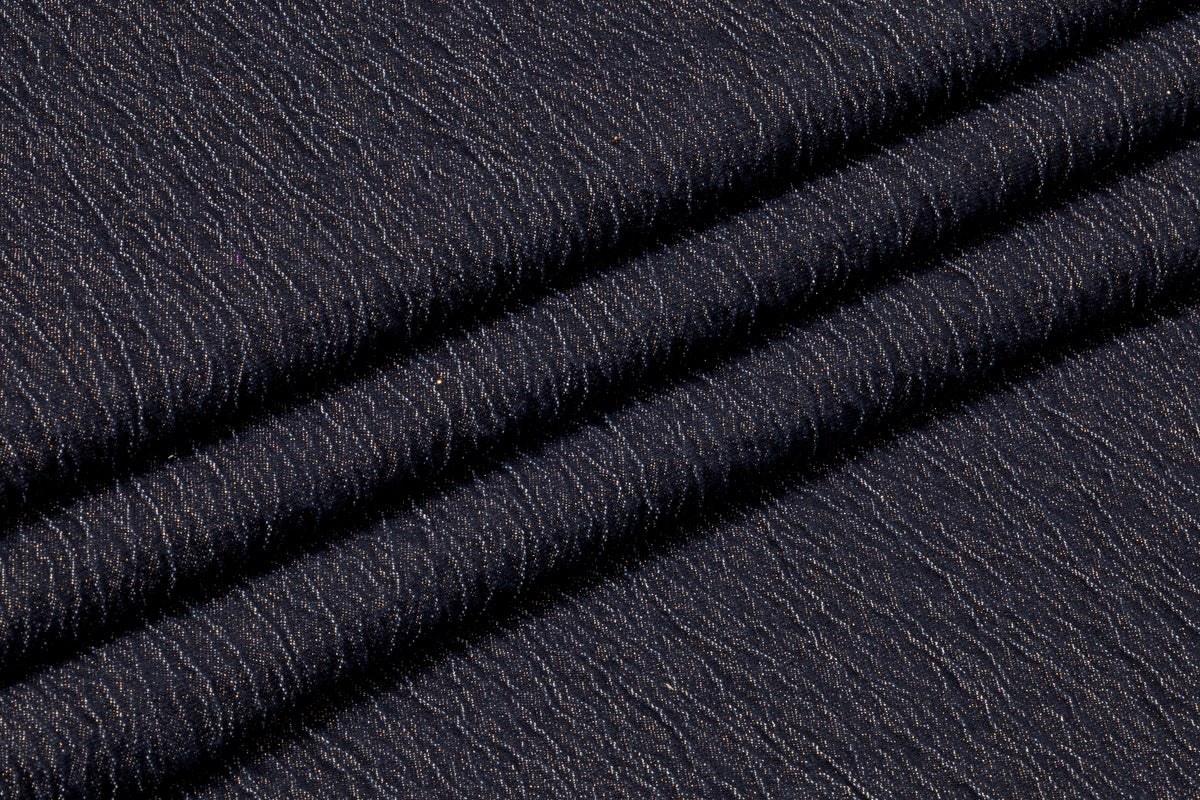 Crinkled Metallic Italian Denim - Blue / Copper