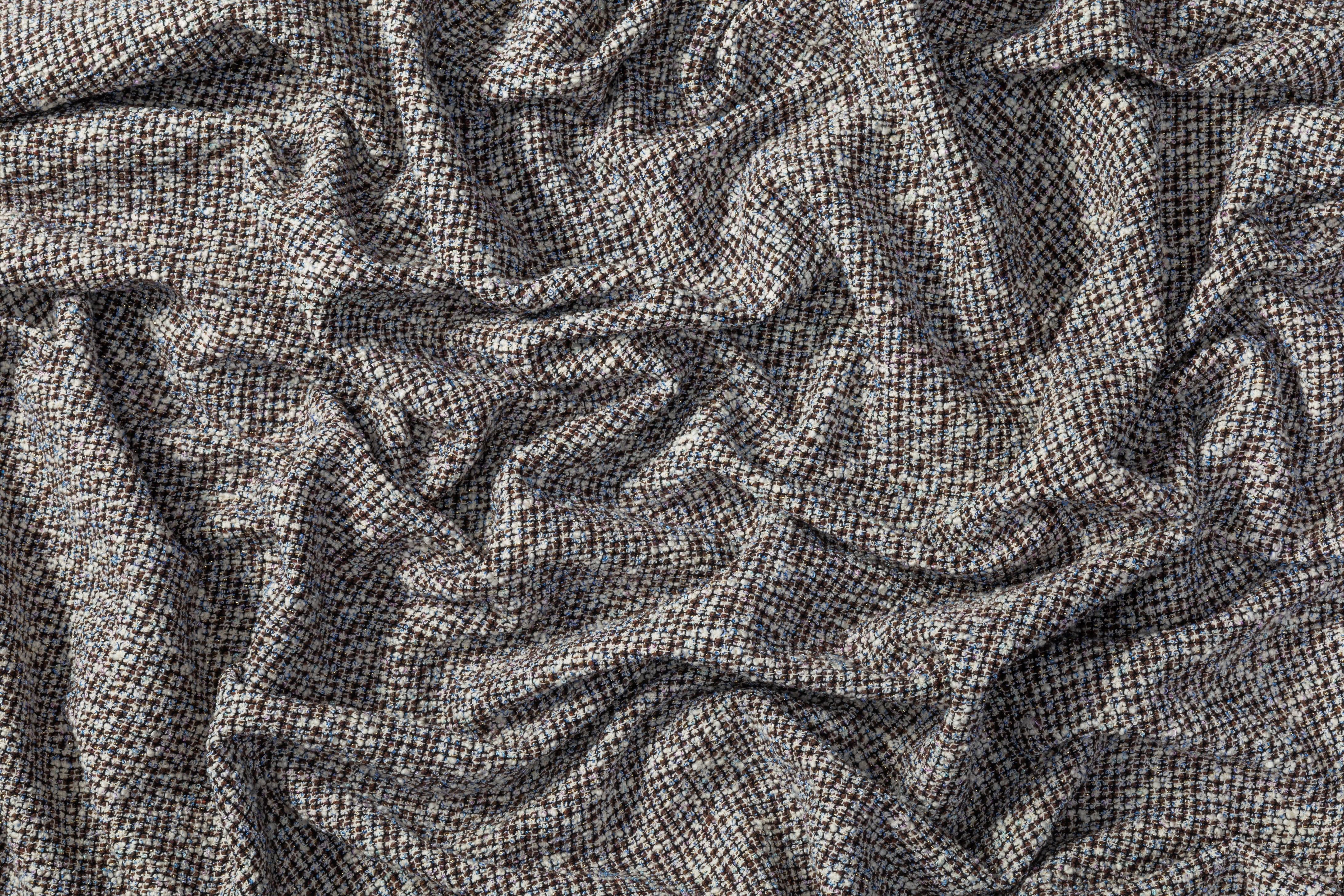 Metallic Italian Tweed Boucle - Brown / Blue / White