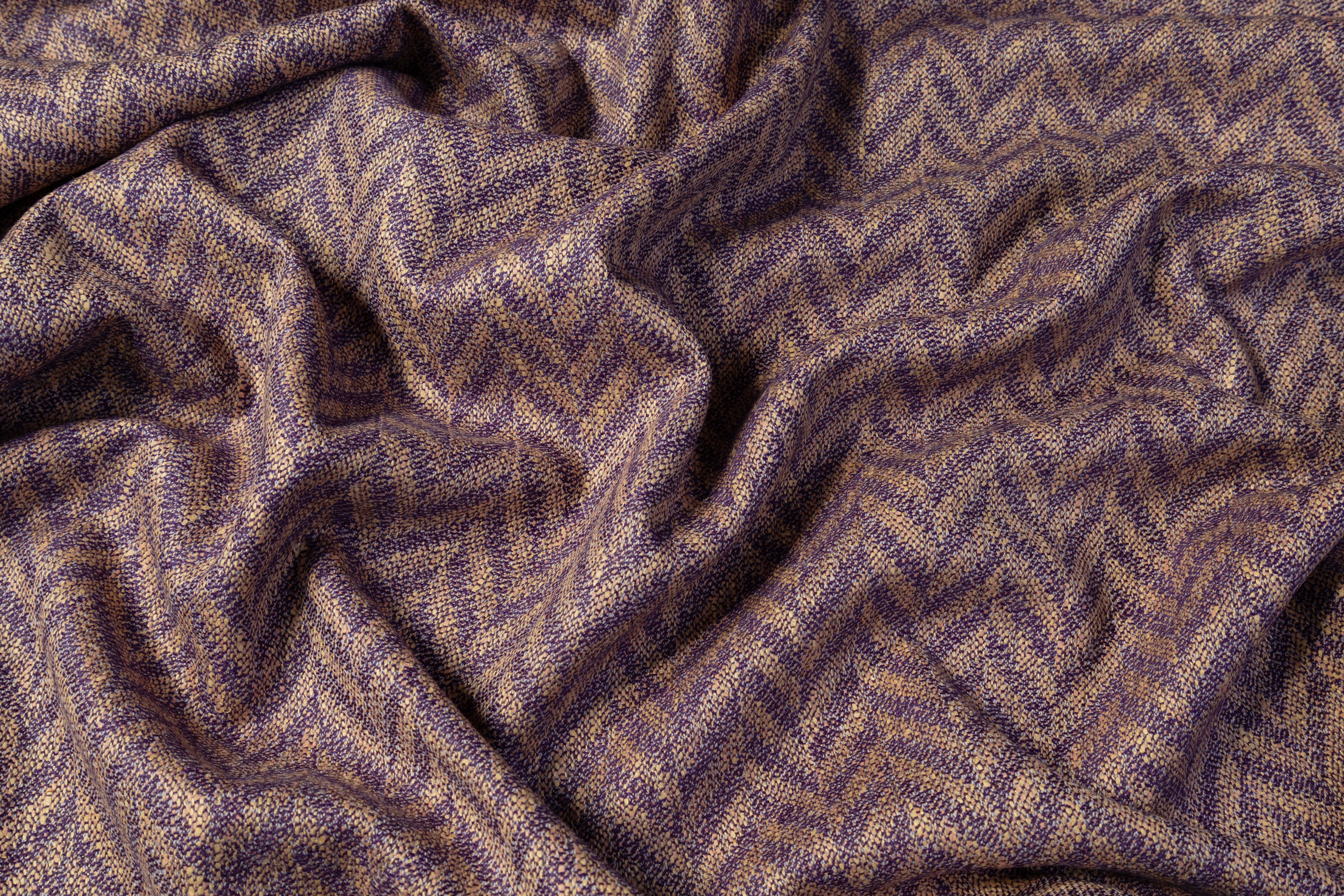 Herringbone Italian Wool Suiting - Purple / Beige