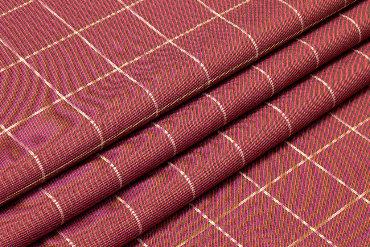 Windowpane Italian Silk and Wool Suiting - Rosy Red