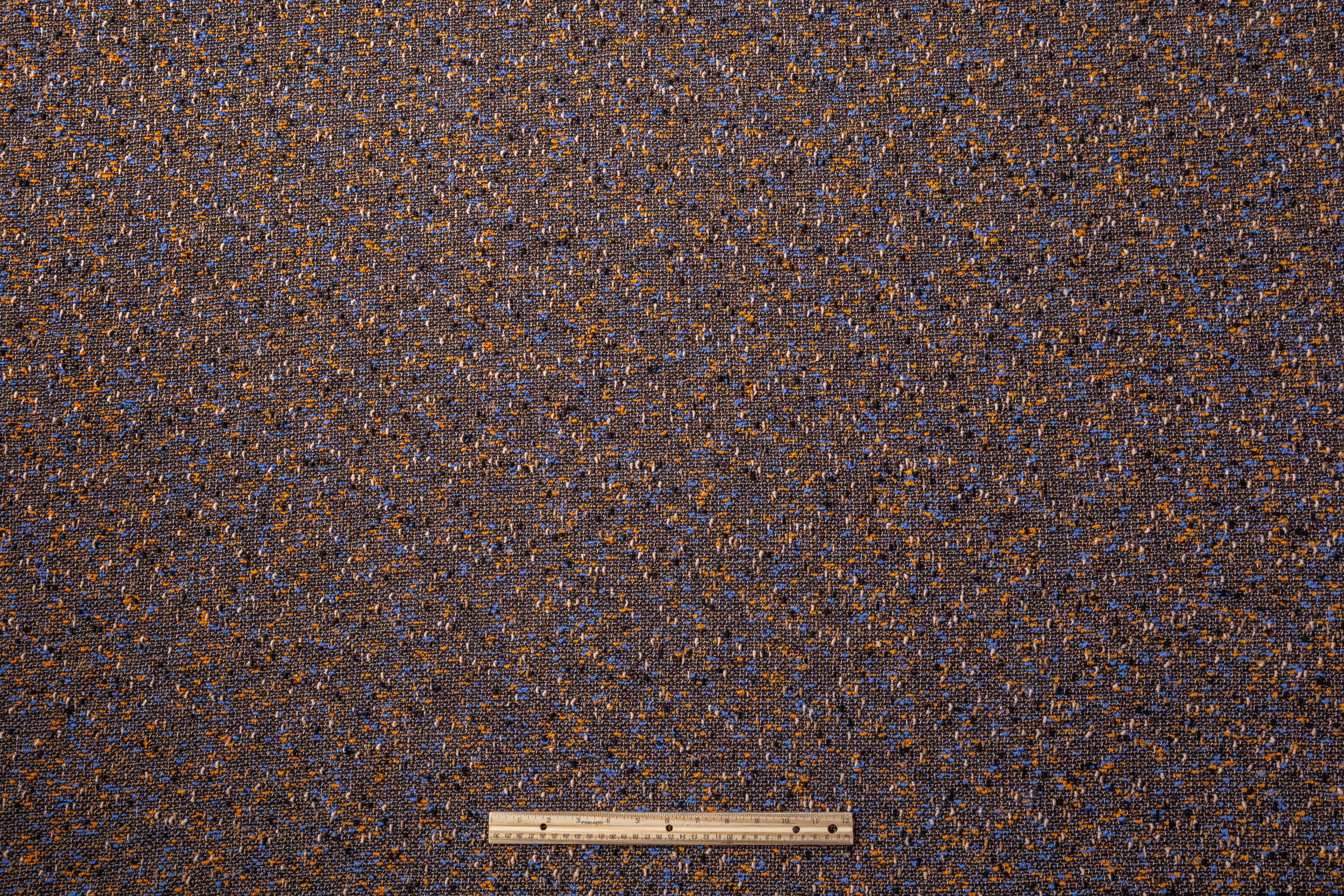 Italian Wool Blend Tweed Boucle - Blue / Orange / Brown / Black