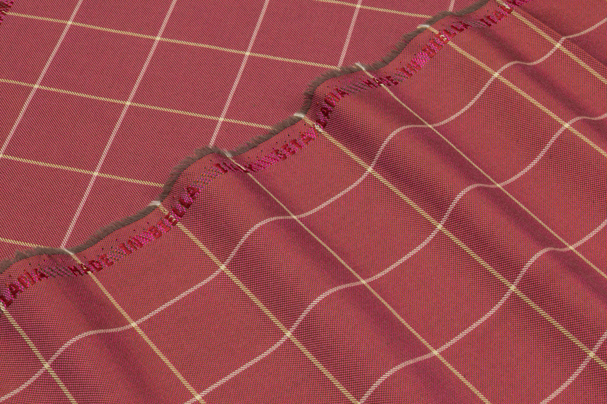 Windowpane Italian Silk and Wool Suiting - Rosy Red