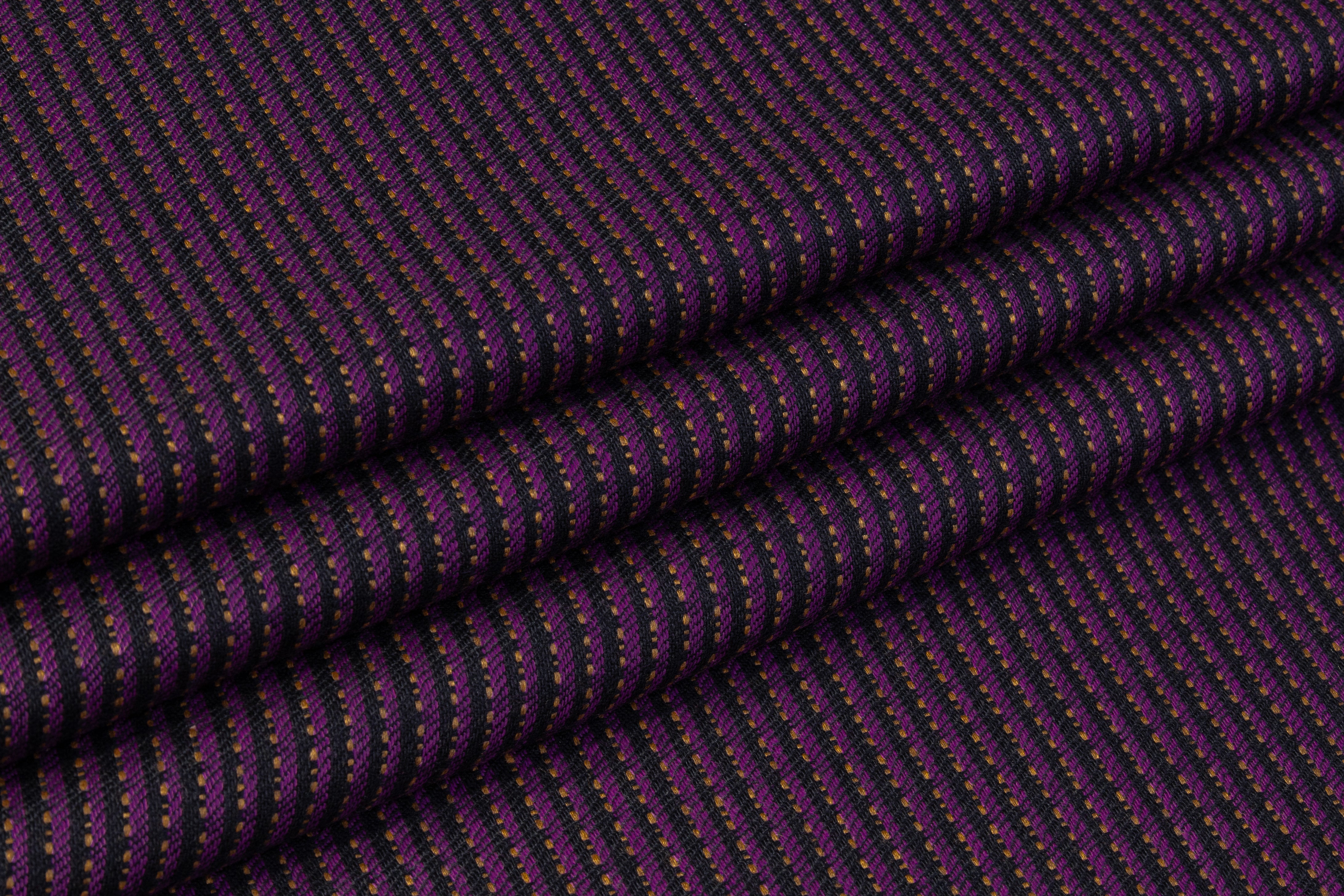 Textured Striped Italian Wool Suiting - Purple / Black / Camel