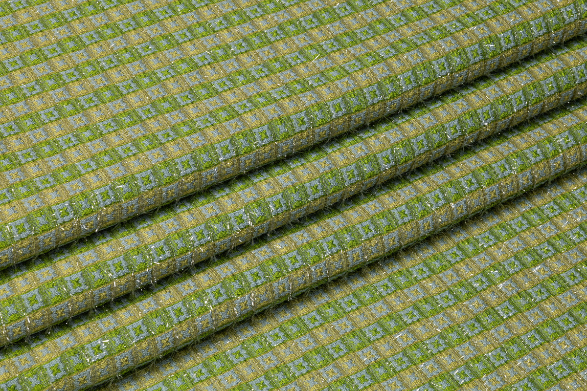 Geometric Metallic Italian Silk Blend Brocade - Green