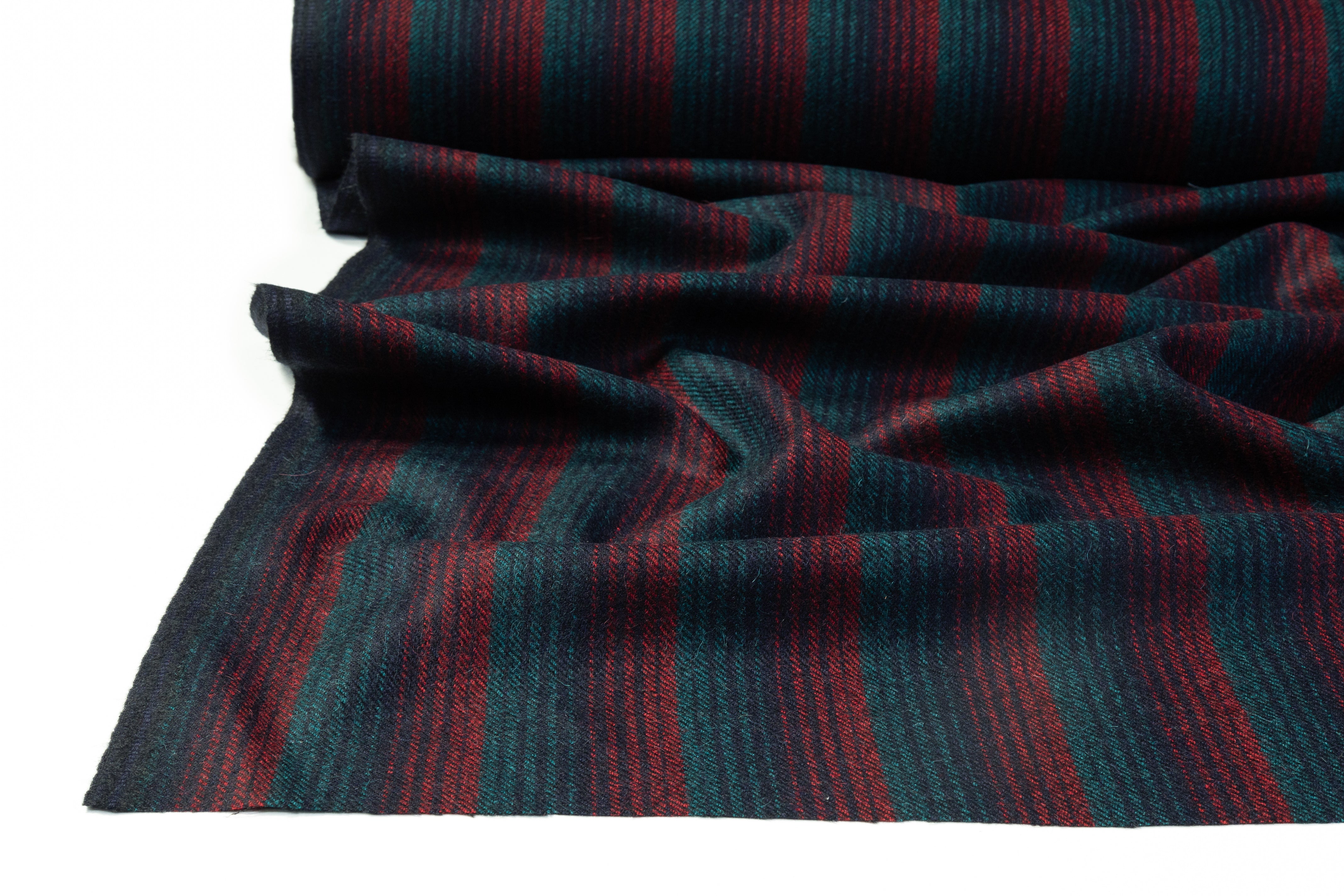Striped Italian Alpaca Wool Blend - Teal Green / Navy / Red