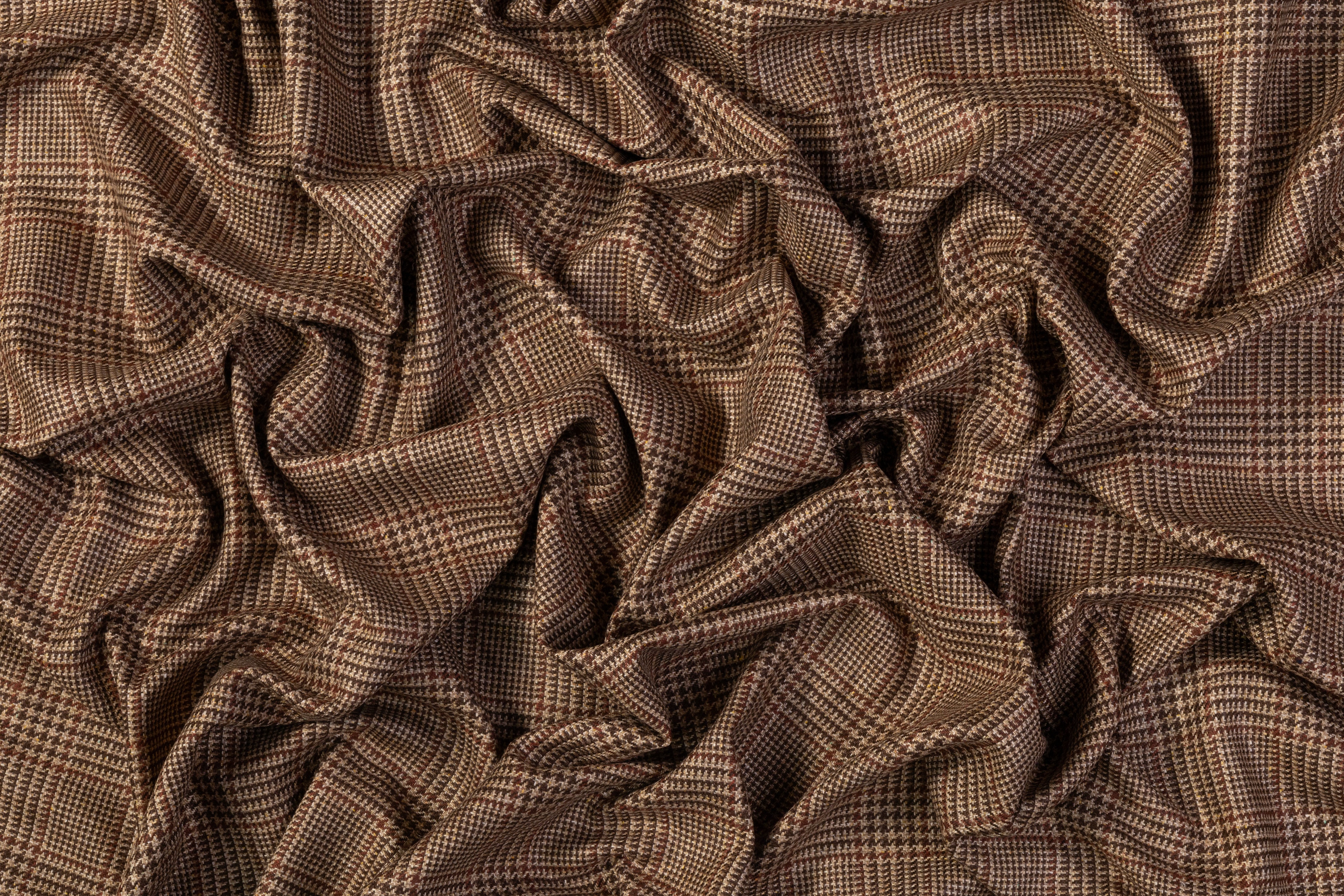 Glen Check Italian Silk Wool Suiting - Brown