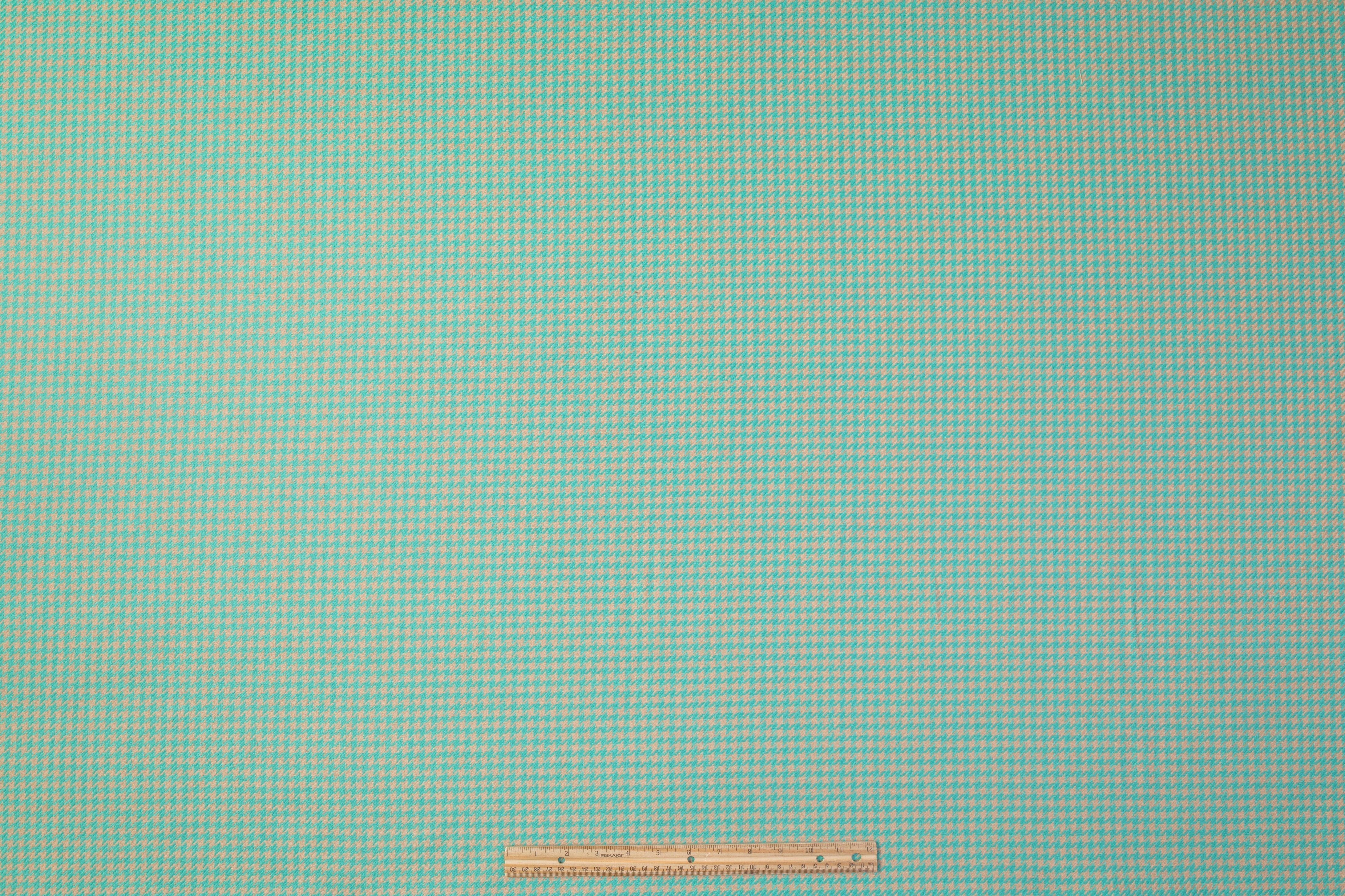 Houndstooth Italian Wool Suiting - Green / Tan