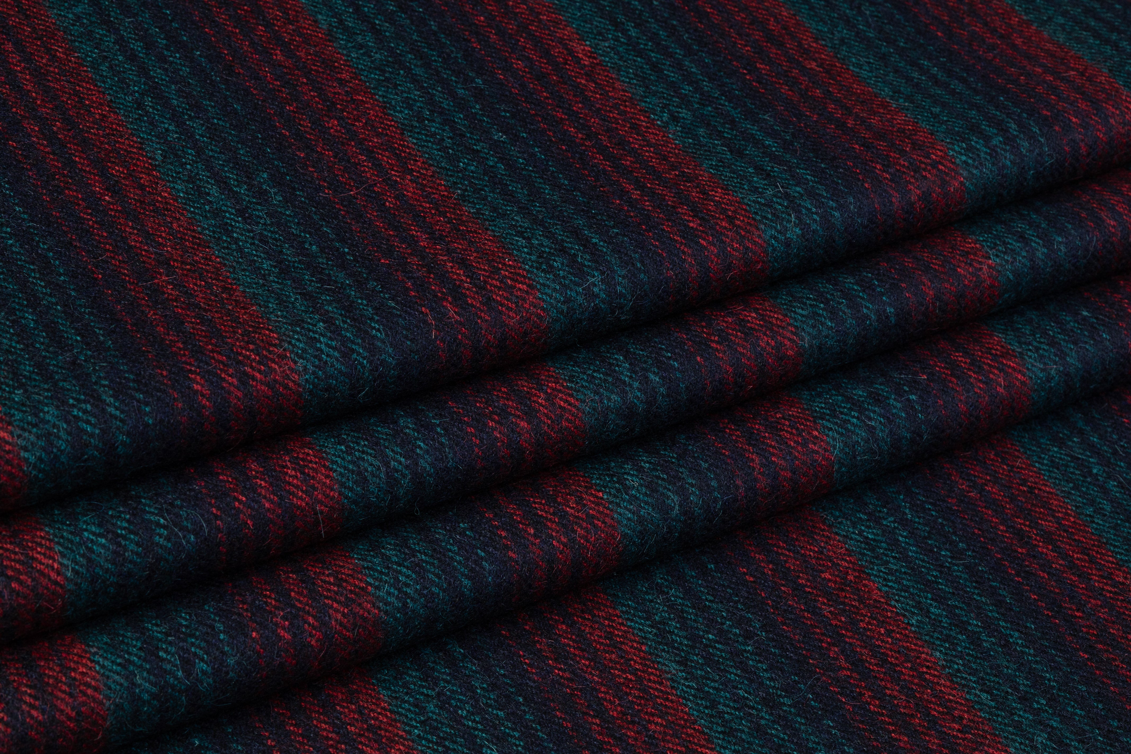 Striped Italian Alpaca Wool Blend - Teal Green / Navy / Red