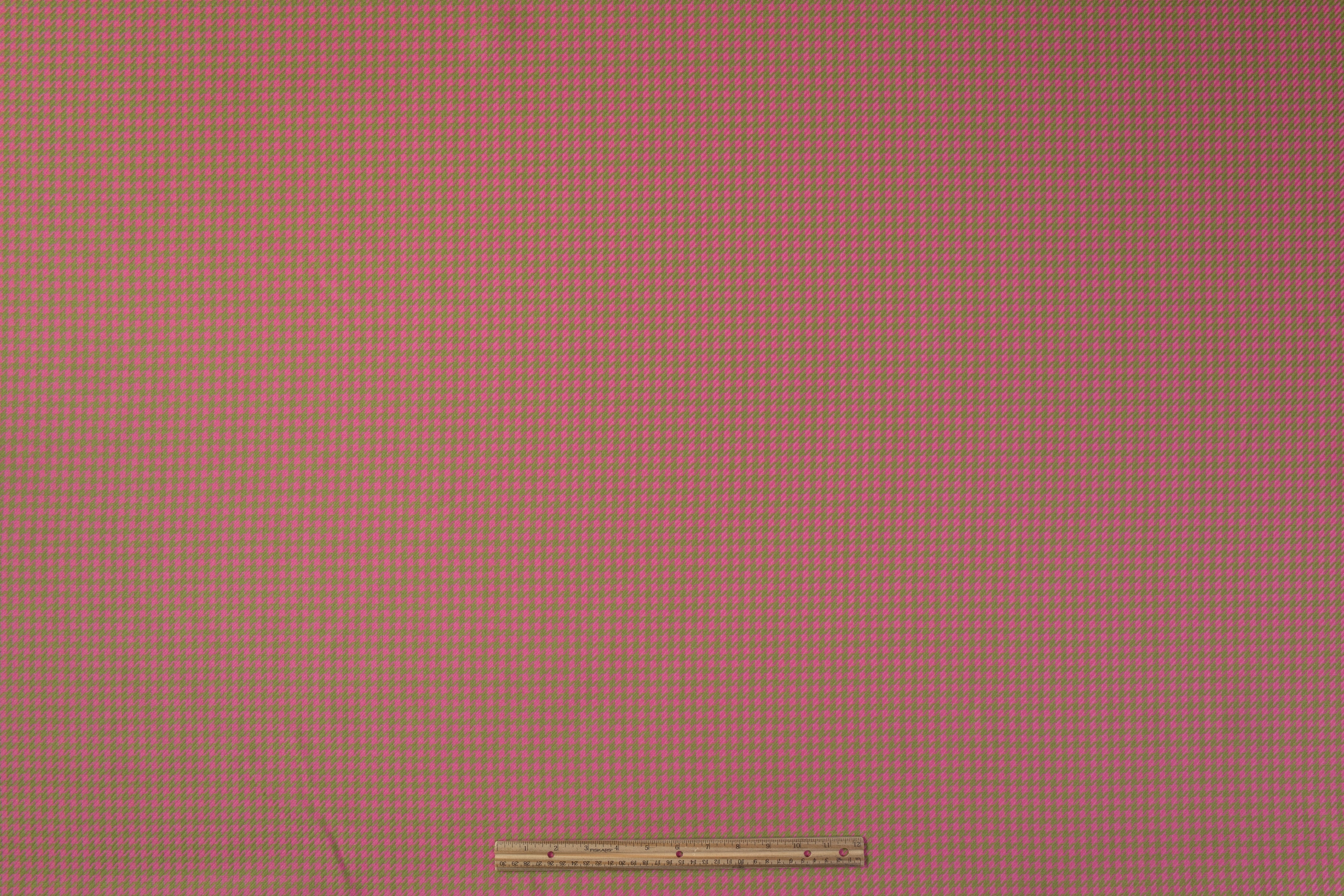 Houndstooth Italian Wool Suiting - Pink / Green